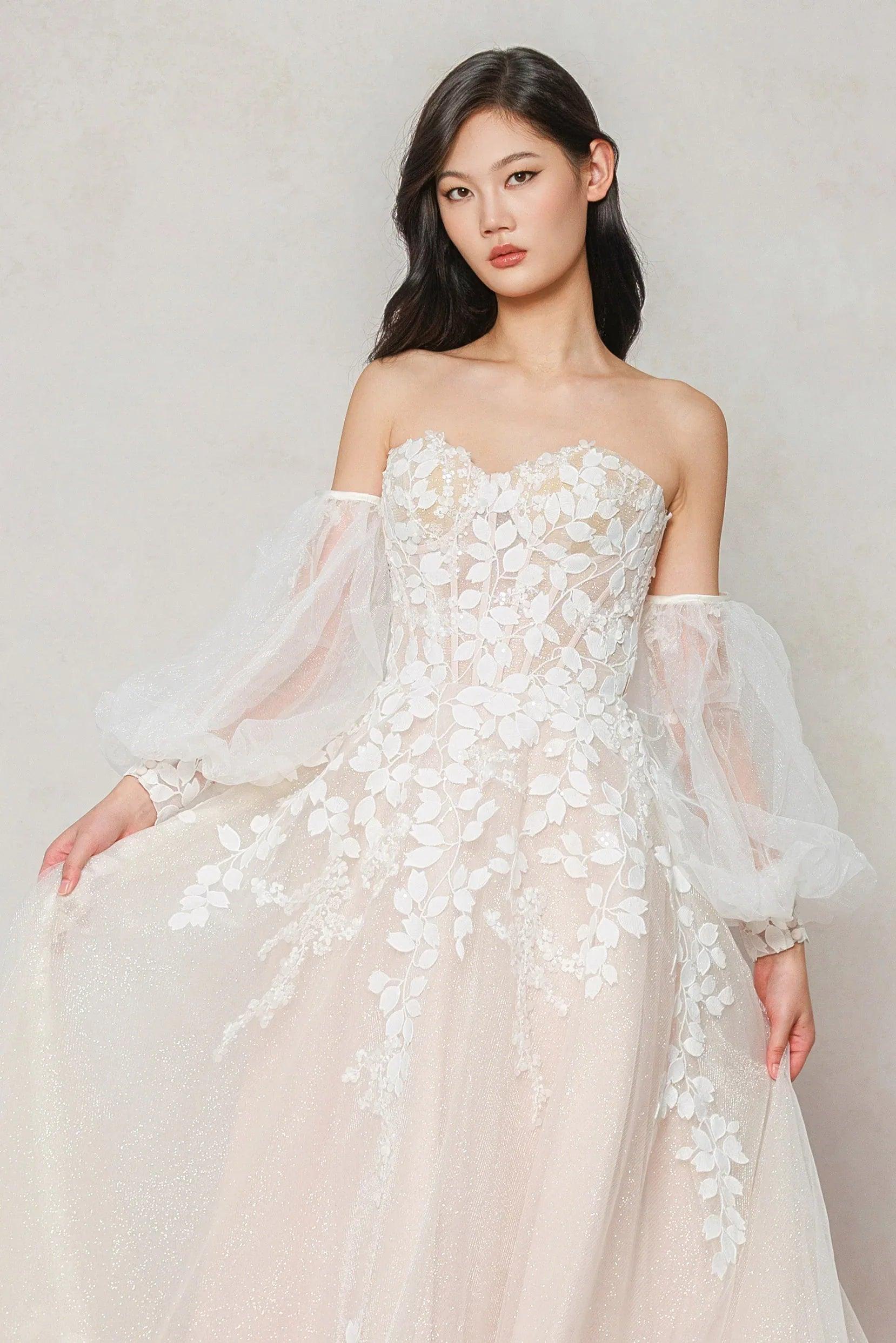 A-Line Sweep-Brush Train Tulle Wedding Dress CW3631