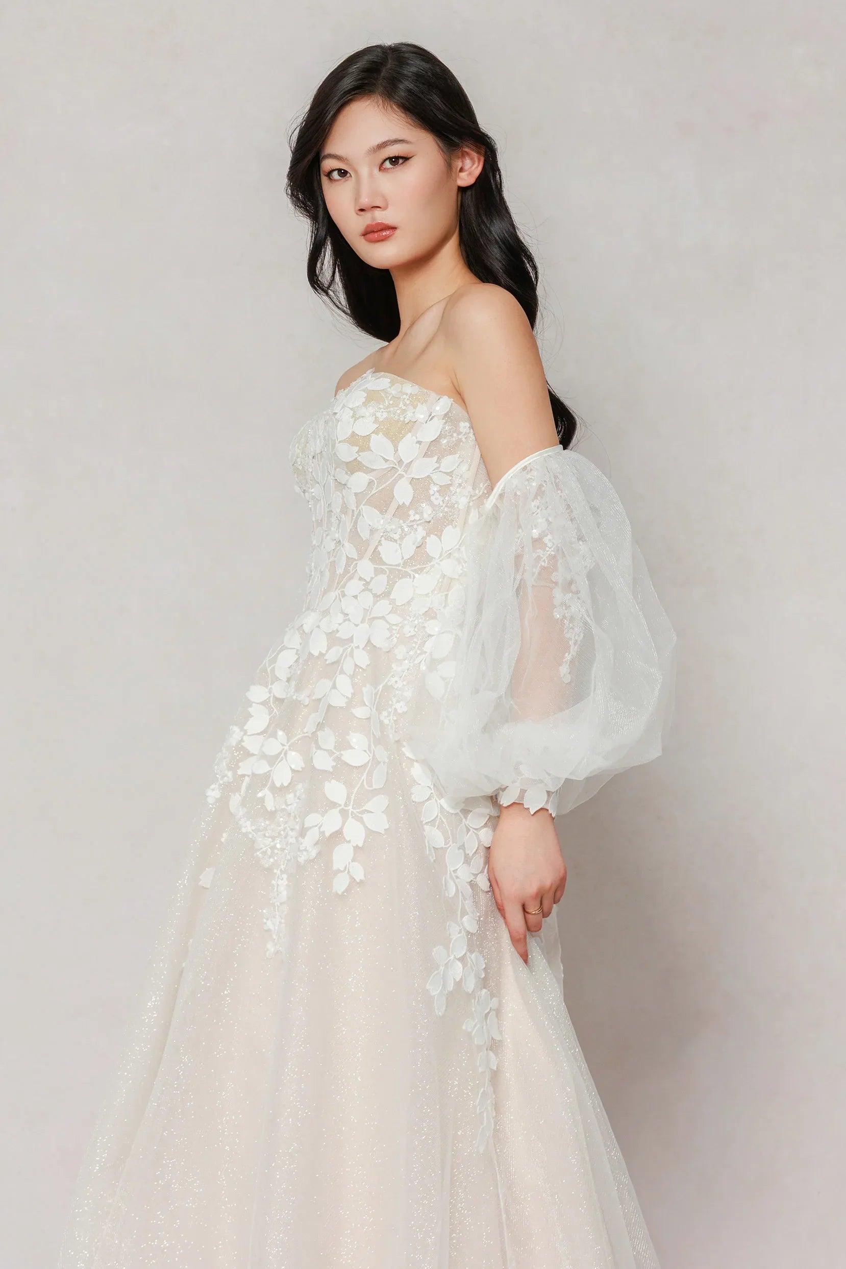 A-Line Sweep-Brush Train Tulle Wedding Dress CW3631