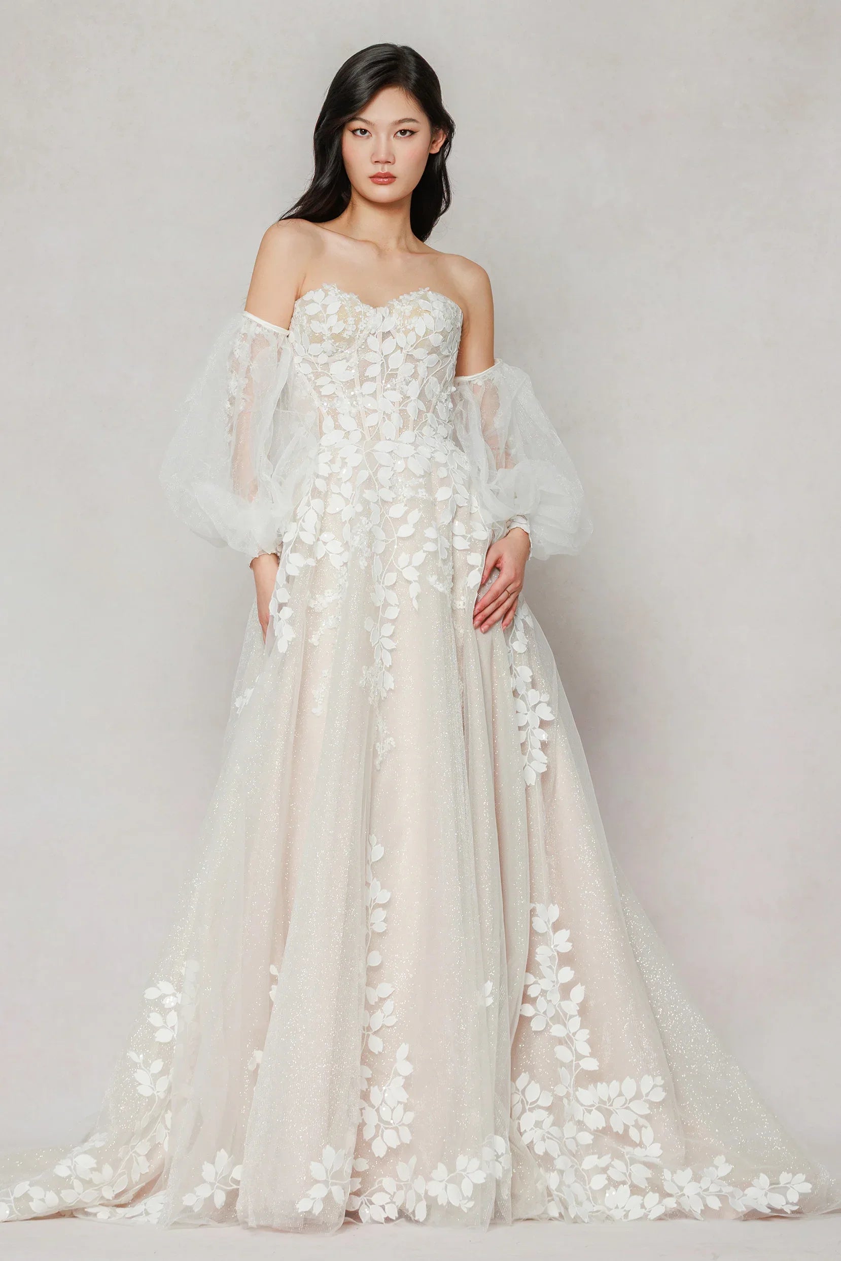 A-Line Sweep-Brush Train Tulle Wedding Dress CW3631
