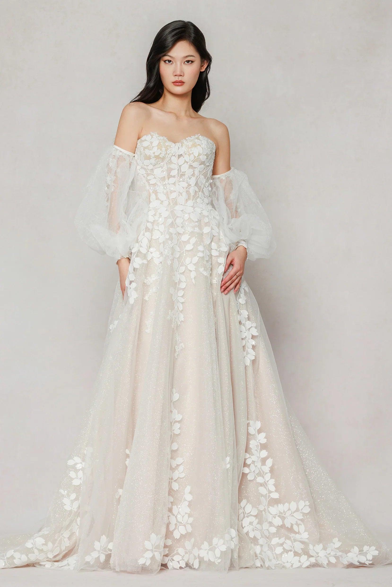 A-Line Sweep-Brush Train Tulle Wedding Dress CW3631