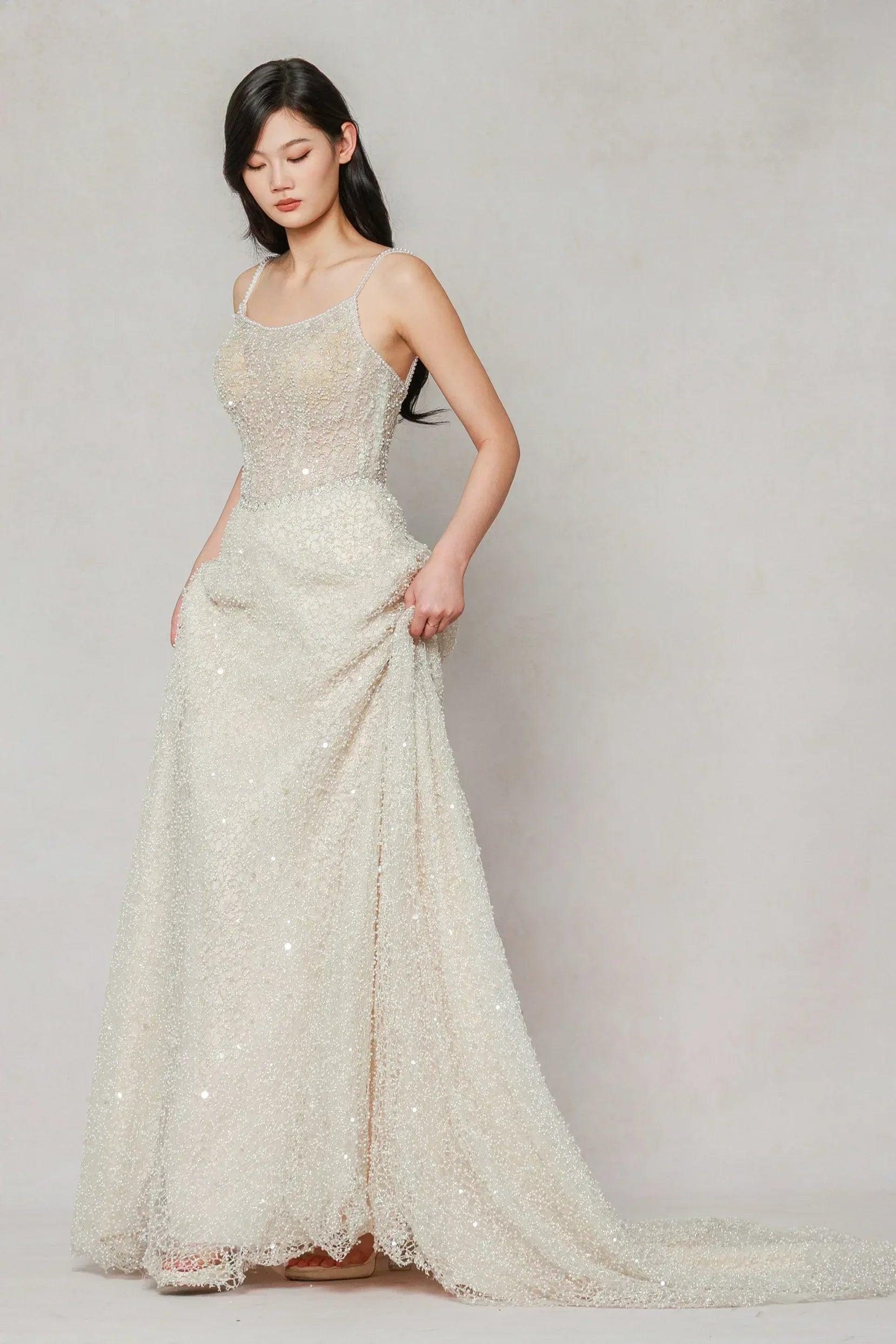 A-Line Court Train Lace Wedding Dress CW3635
