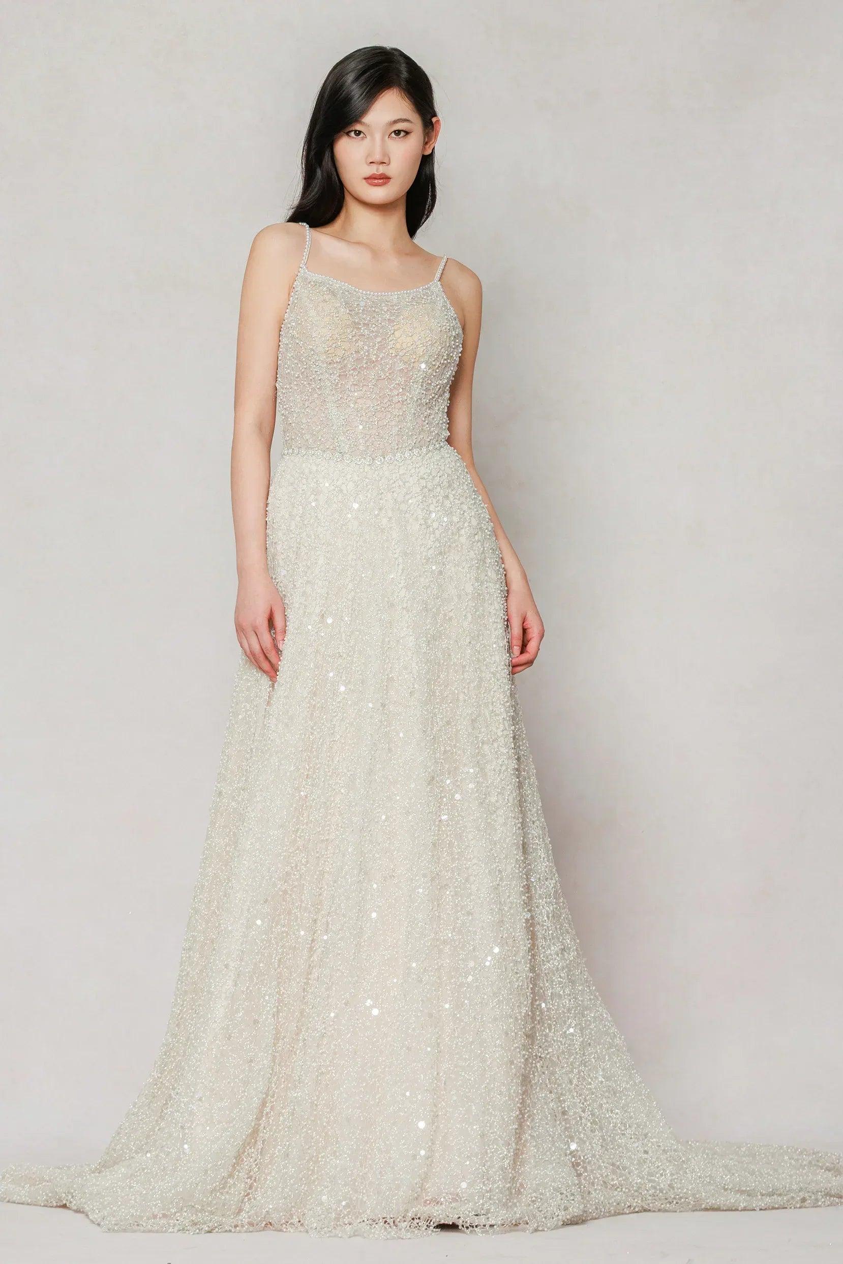 A-Line Court Train Lace Wedding Dress CW3635