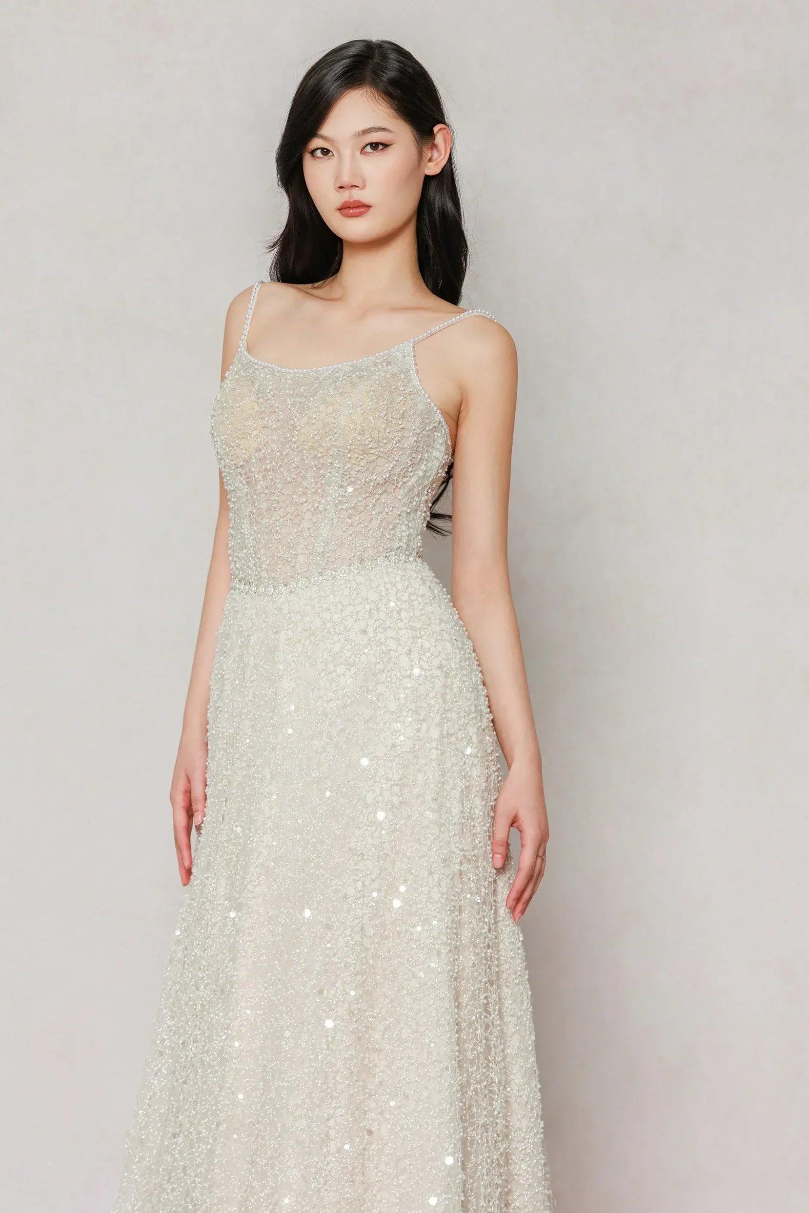 A-Line Court Train Lace Wedding Dress CW3635