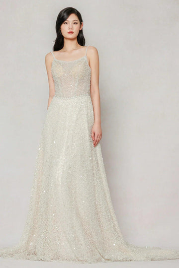 A-Line Court Train Lace Wedding Dress CW3635