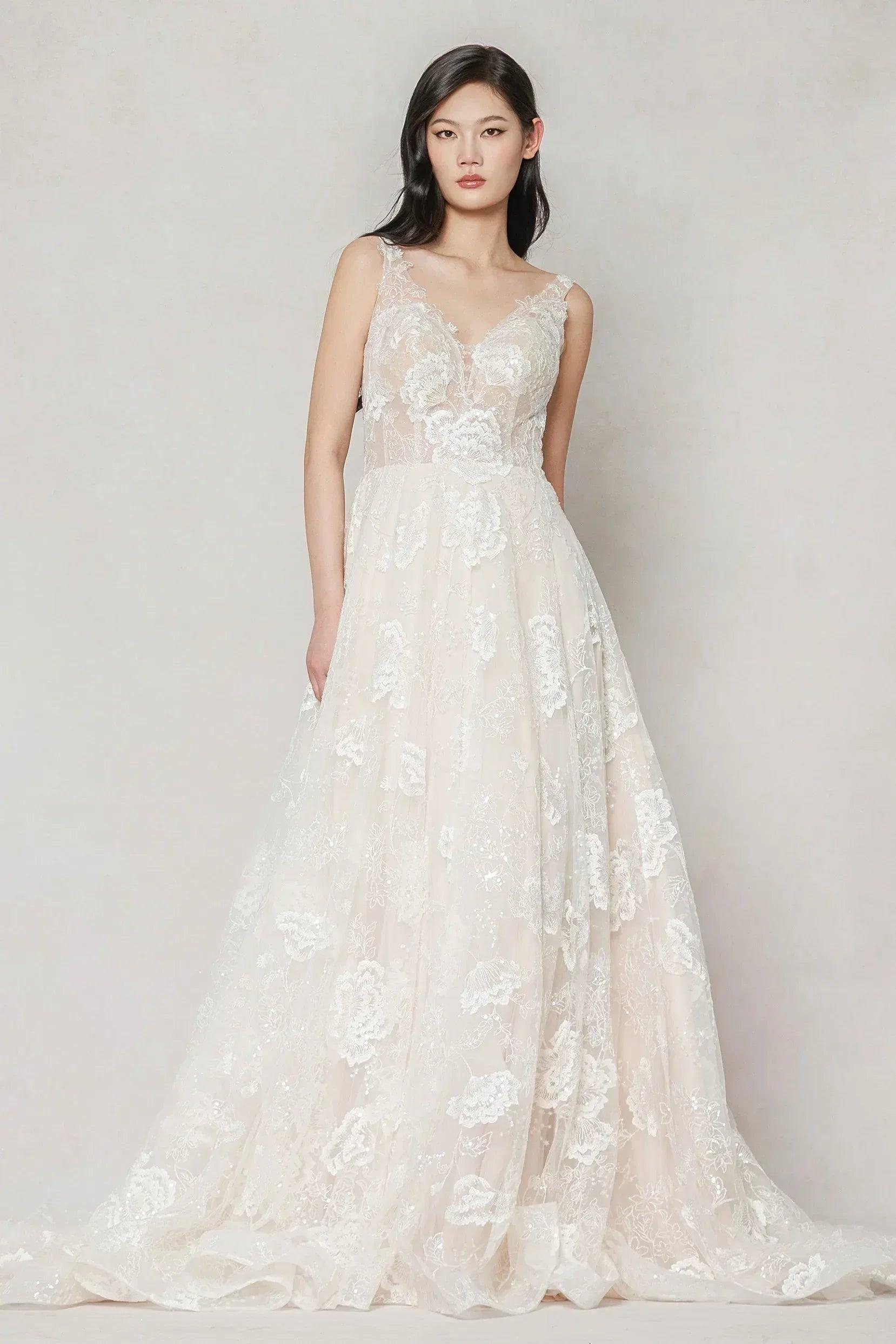 A-Line Court Train Lace Wedding Dress CW3636
