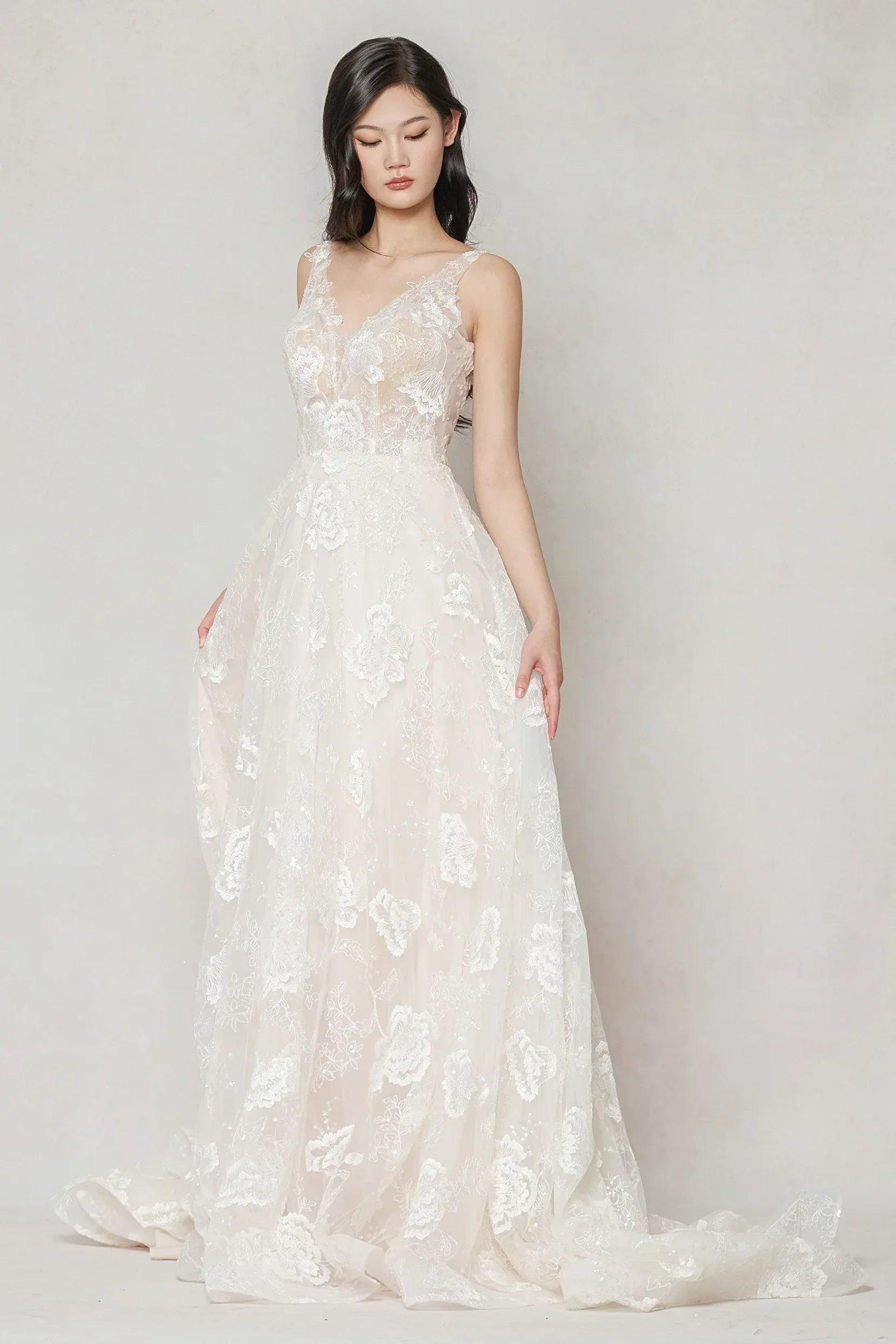 A-Line Court Train Lace Wedding Dress CW3636