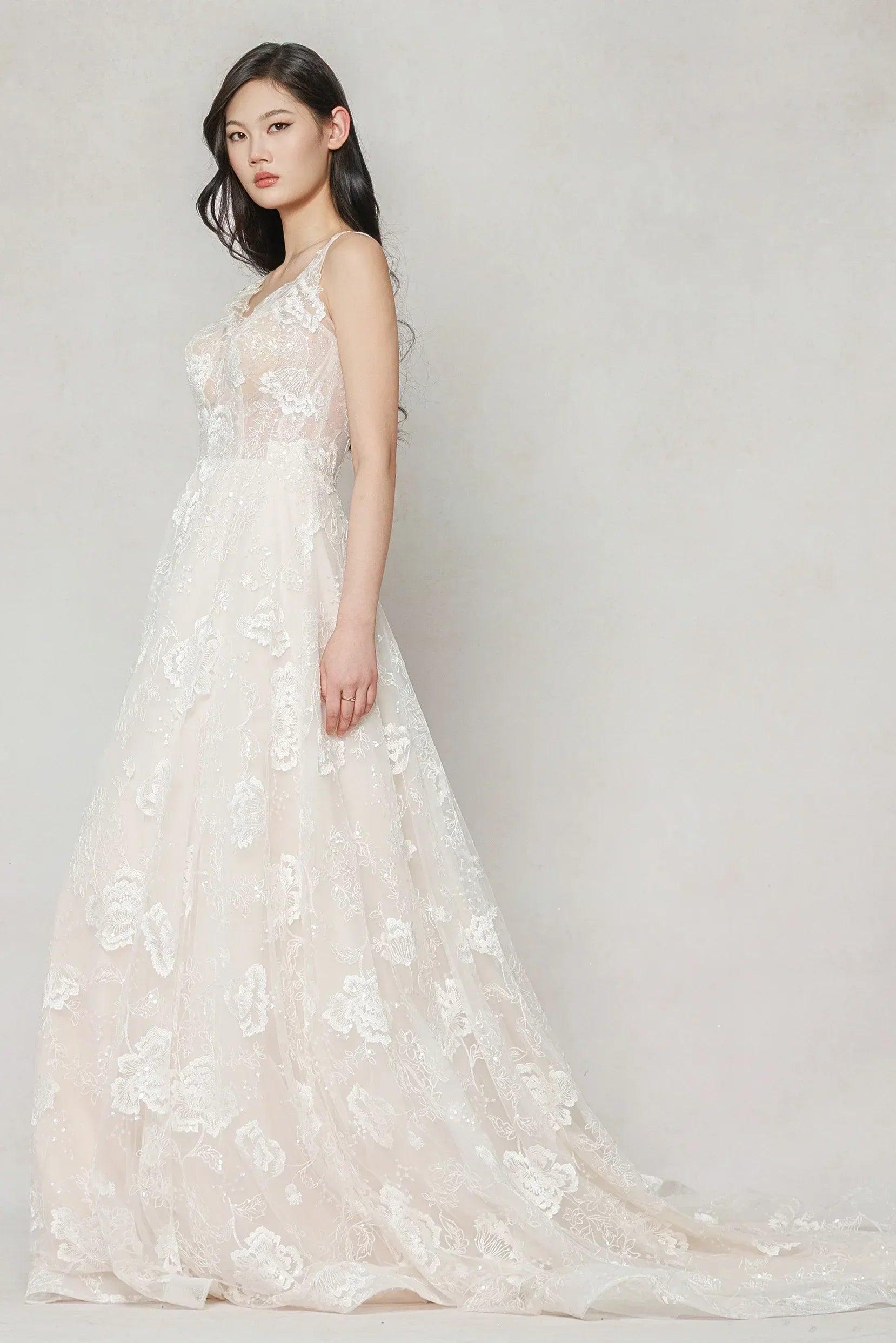 A-Line Court Train Lace Wedding Dress CW3636
