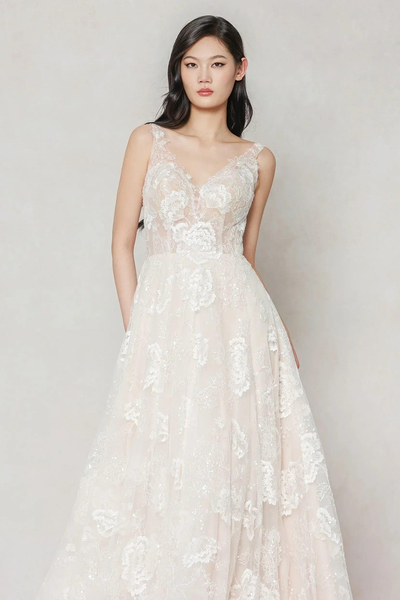 A-Line Court Train Lace Wedding Dress CW3636