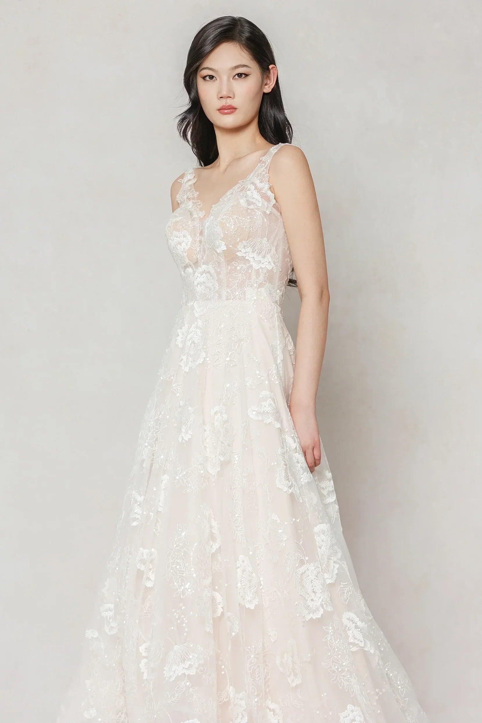 A-Line Court Train Lace Wedding Dress CW3636