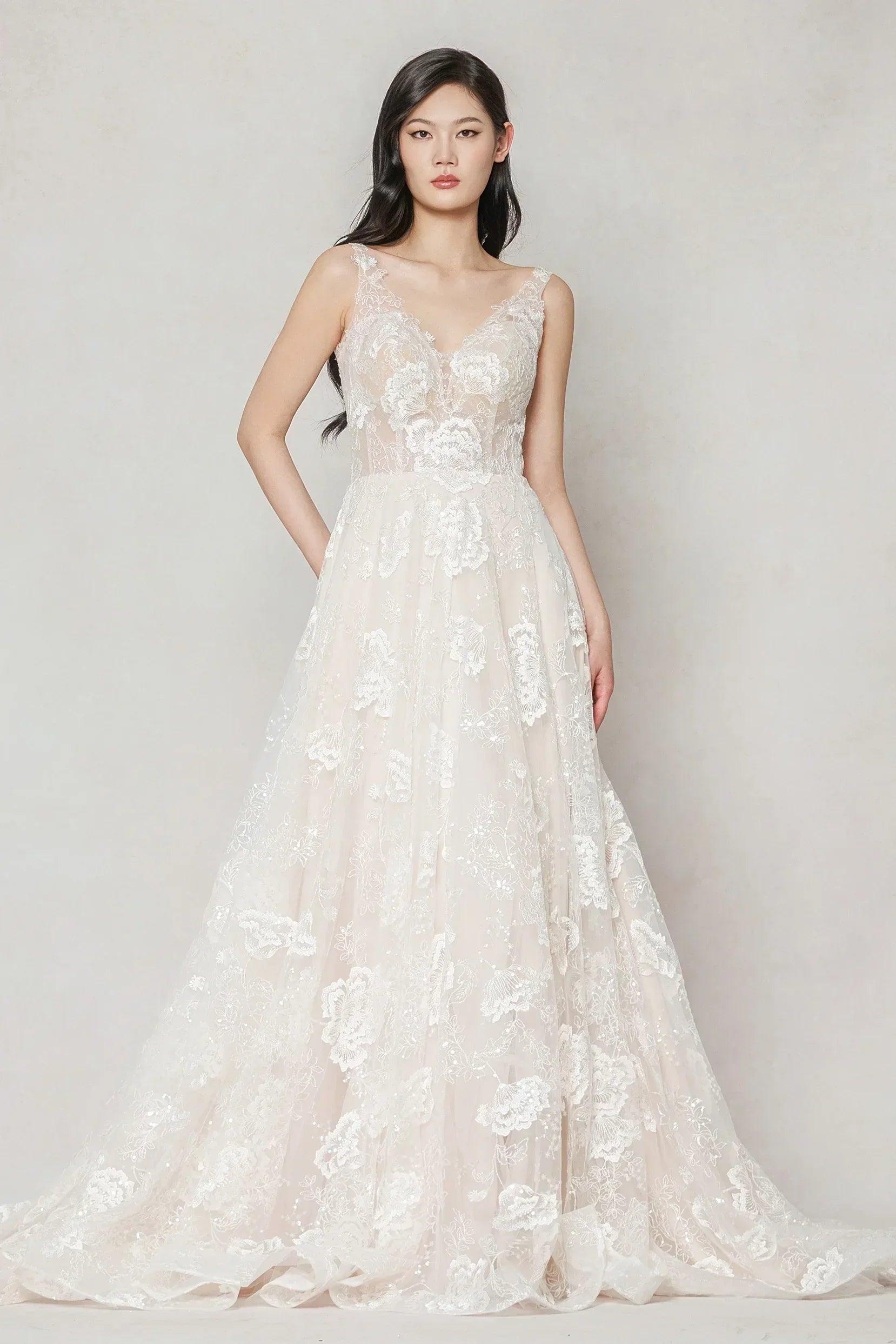 A-Line Court Train Lace Wedding Dress CW3636