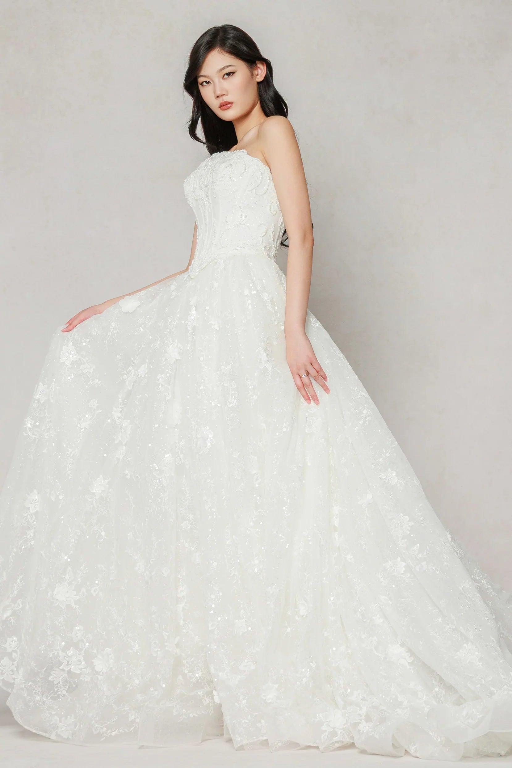 A-Line Court Train Stretch Satin Lace Tulle Wedding Dress CW3638