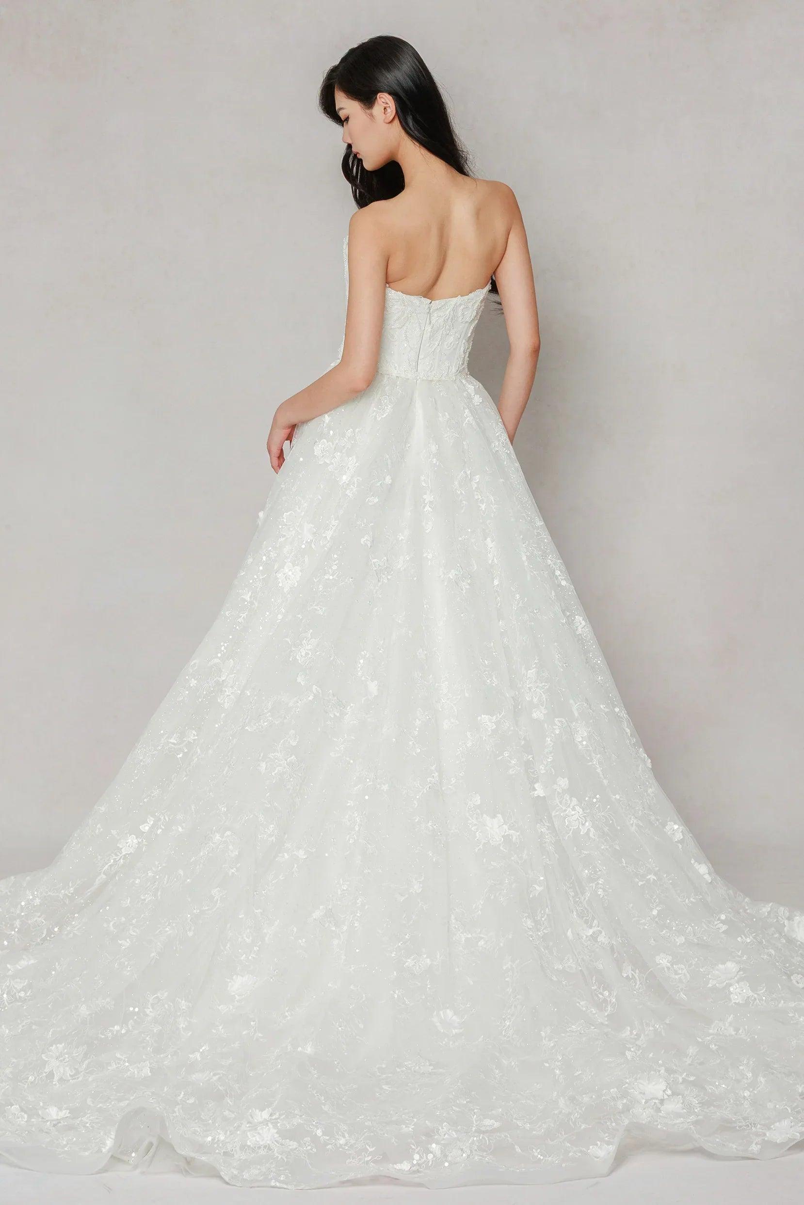 A-Line Court Train Stretch Satin Lace Tulle Wedding Dress CW3638