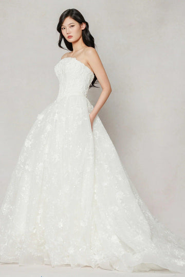 A-Line Court Train Stretch Satin Lace Tulle Wedding Dress CW3638