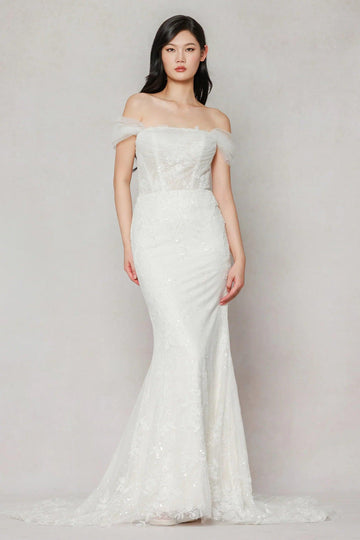 Trumpet-Mermaid Court Train Tulle Wedding Dress CW3642