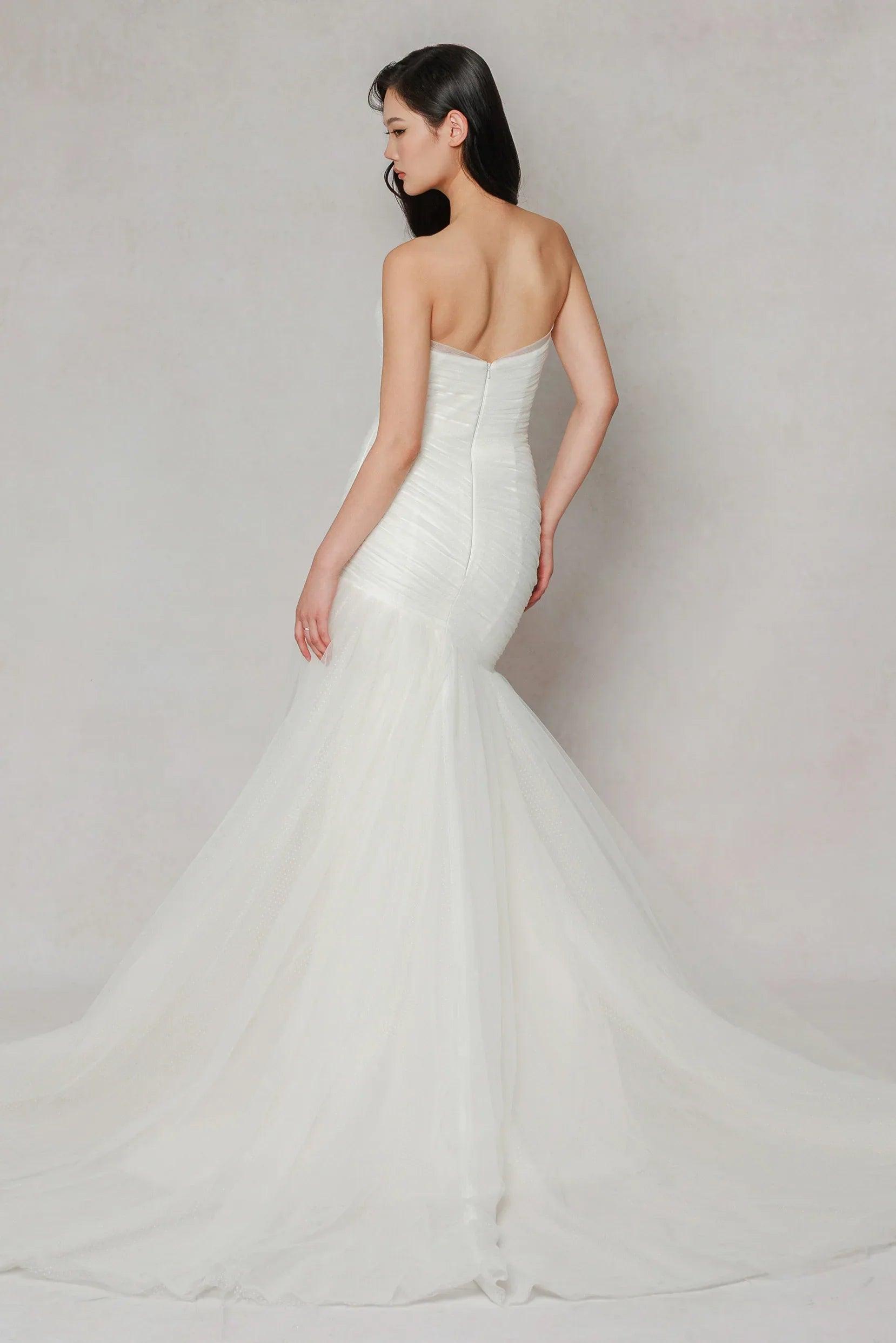 Trumpet-Mermaid Court Train Dot Tulle Wedding Dress CW3644