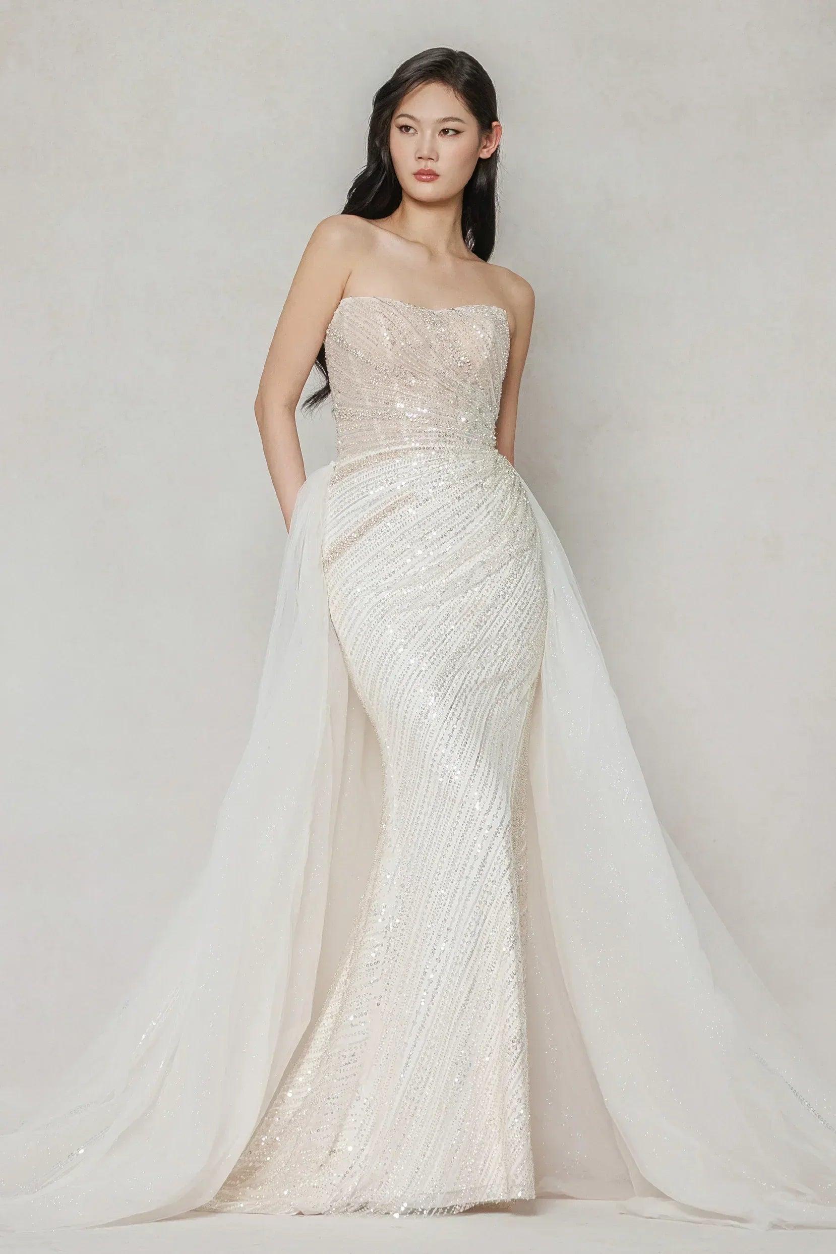 Trumpet-Mermaid Court Train Lace Tulle Wedding Dress CW3645