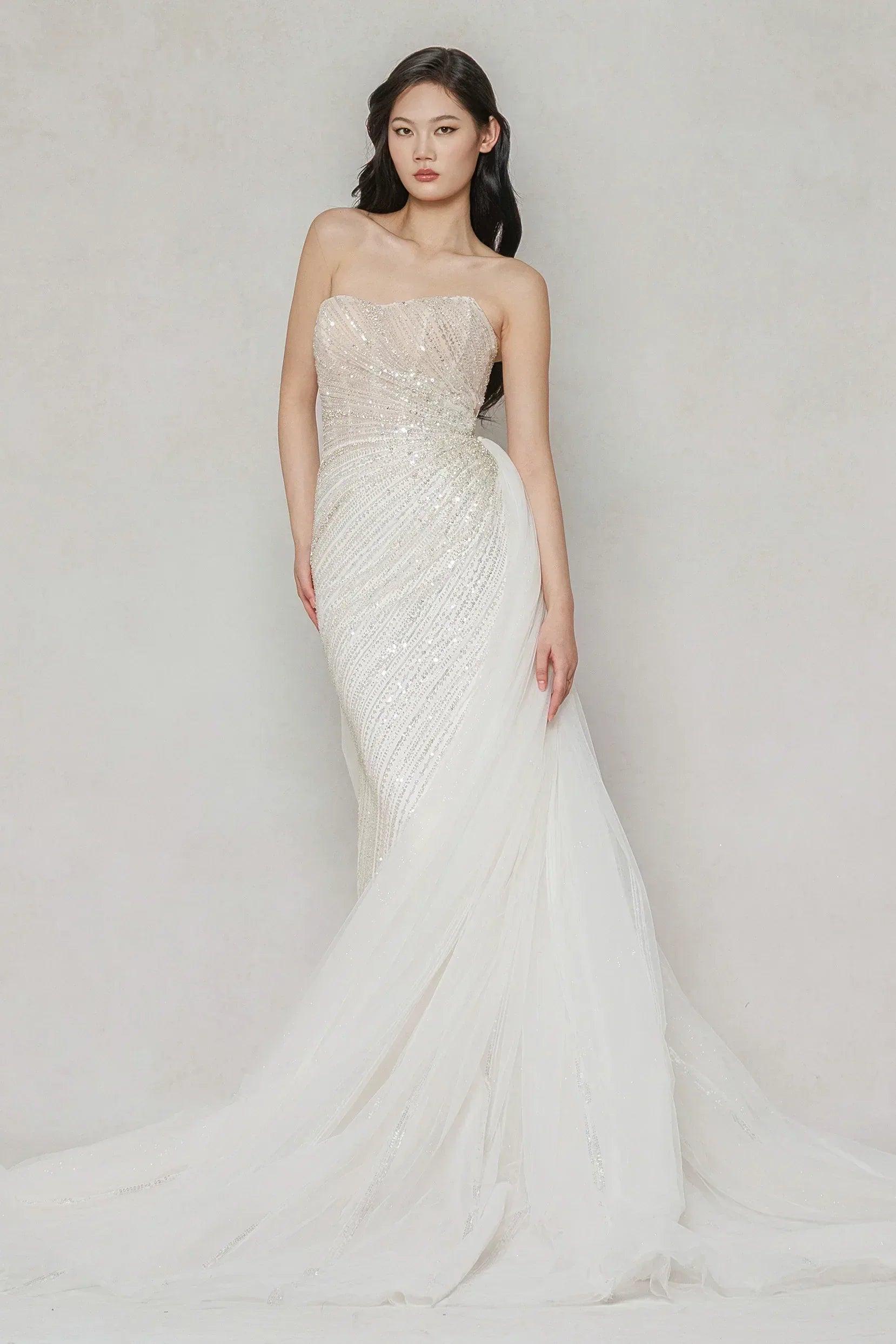 Trumpet-Mermaid Court Train Lace Tulle Wedding Dress CW3645
