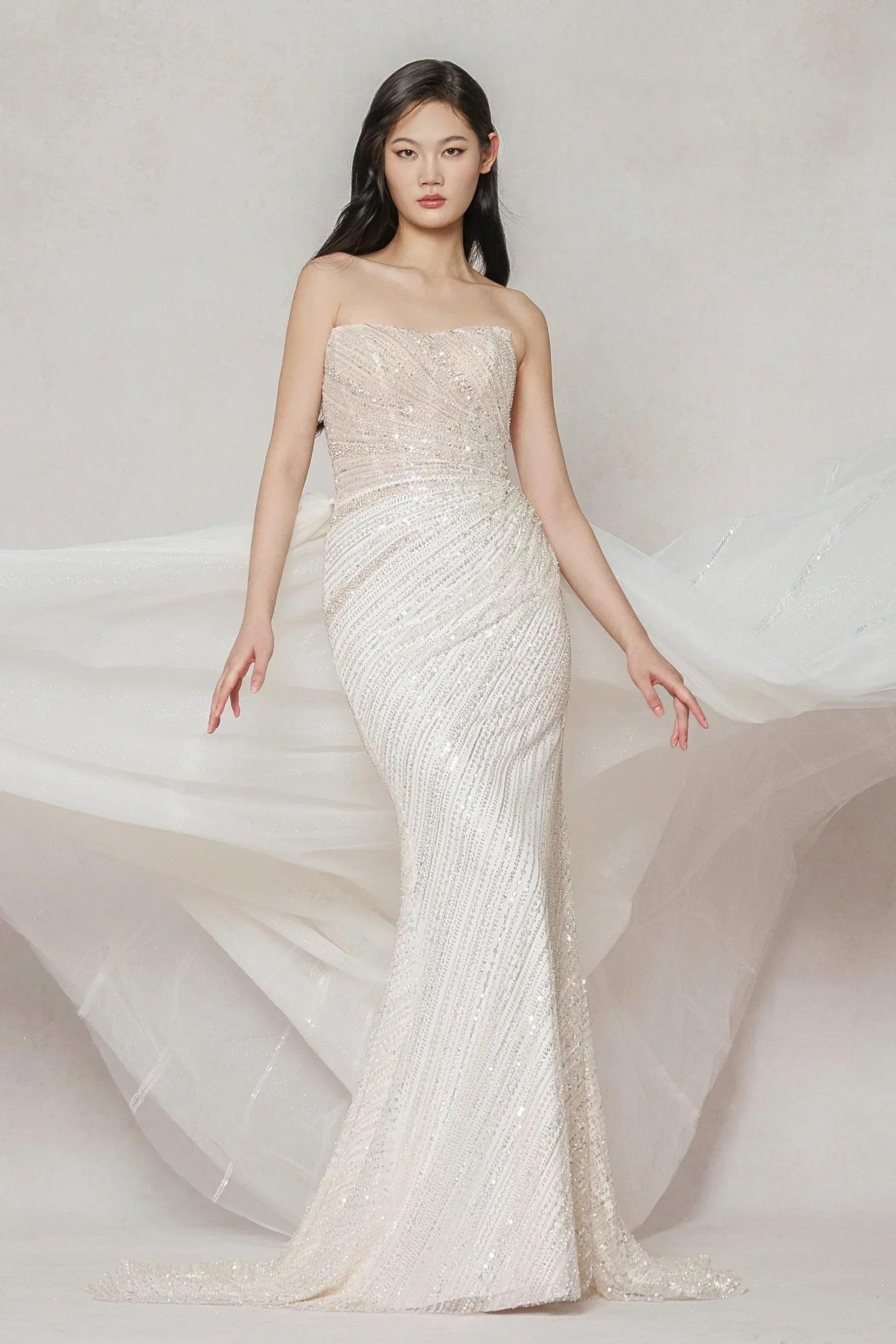 Trumpet-Mermaid Court Train Lace Tulle Wedding Dress CW3645