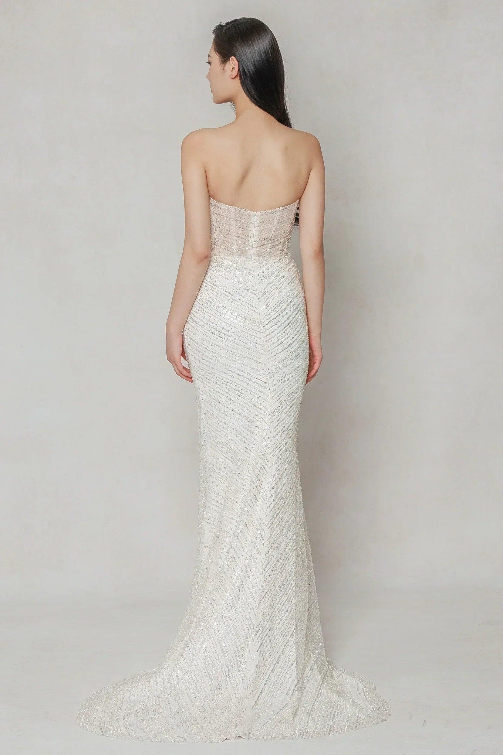 Trumpet-Mermaid Court Train Lace Tulle Wedding Dress CW3645