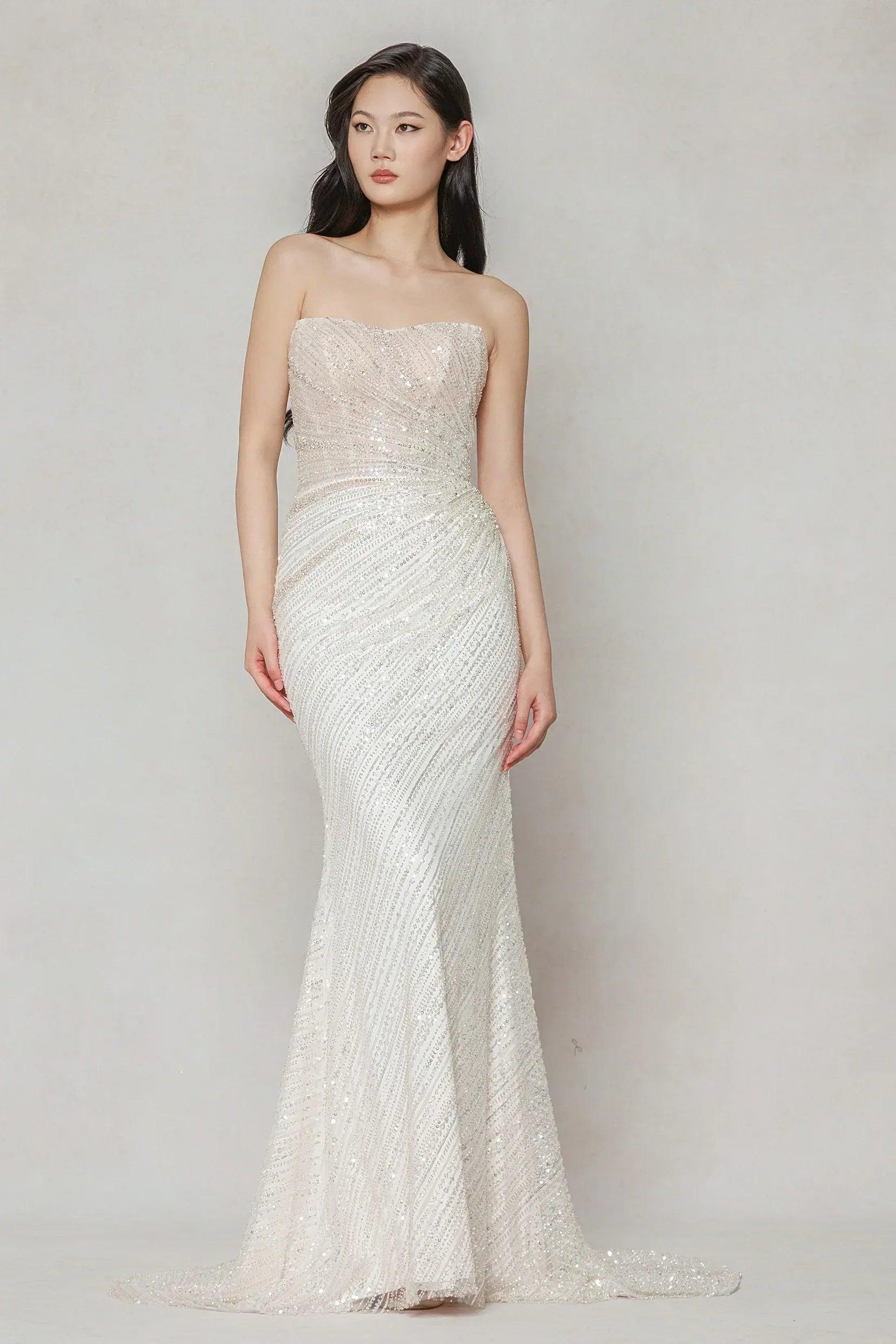 Trumpet-Mermaid Court Train Lace Tulle Wedding Dress CW3645