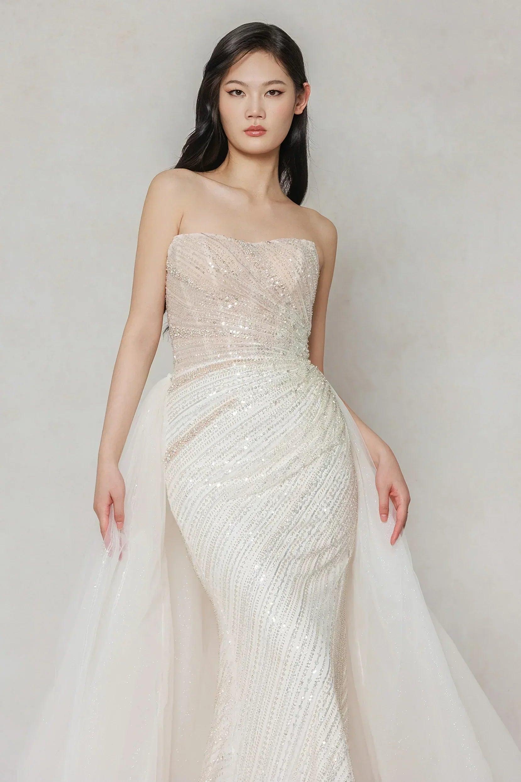 Trumpet-Mermaid Court Train Lace Tulle Wedding Dress CW3645