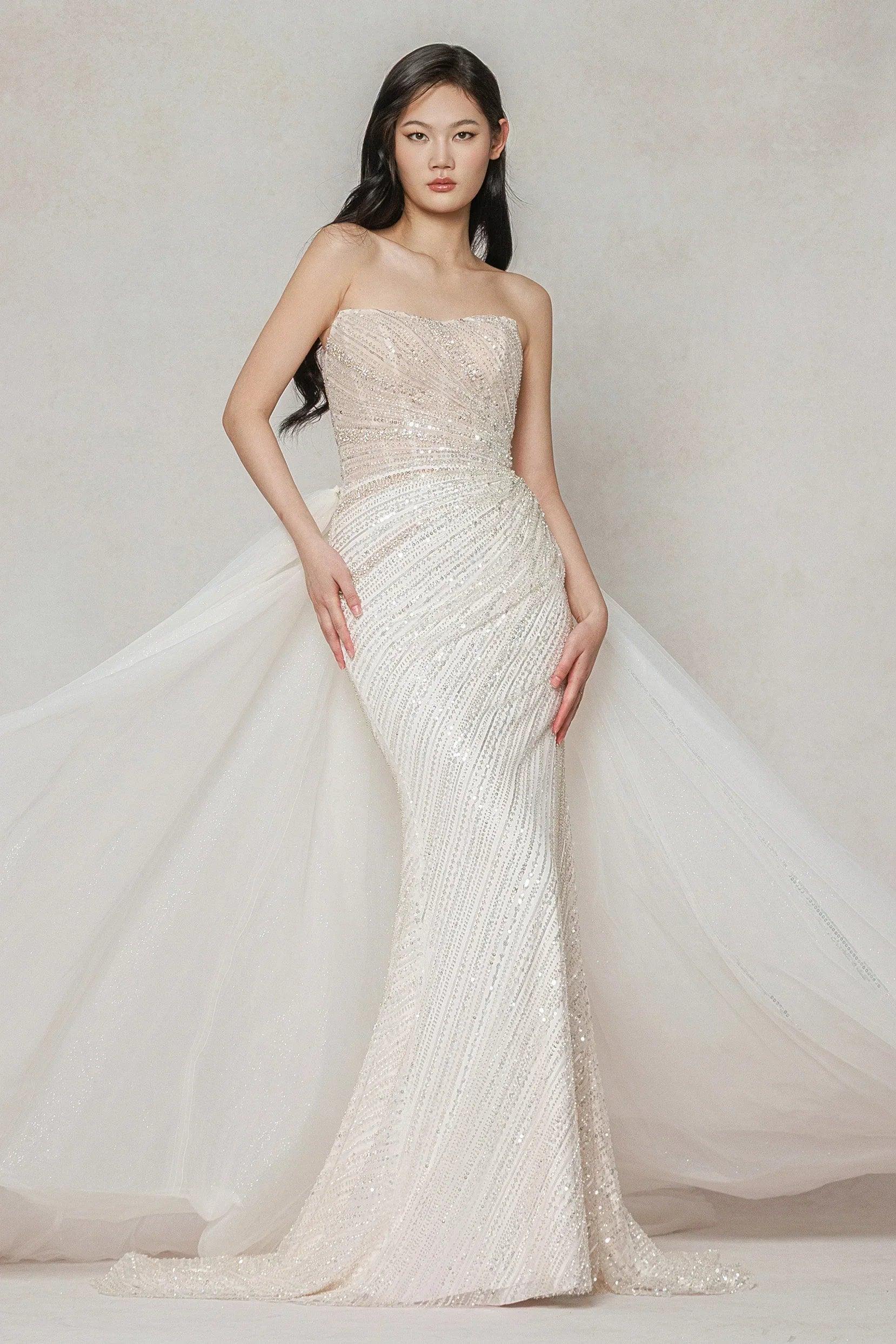 Trumpet-Mermaid Court Train Lace Tulle Wedding Dress CW3645