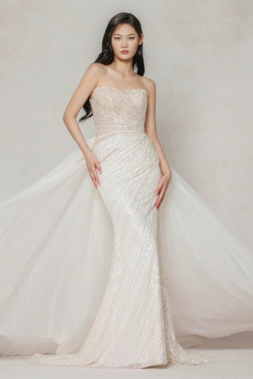 Trumpet-Mermaid Court Train Lace Tulle Wedding Dress CW3645