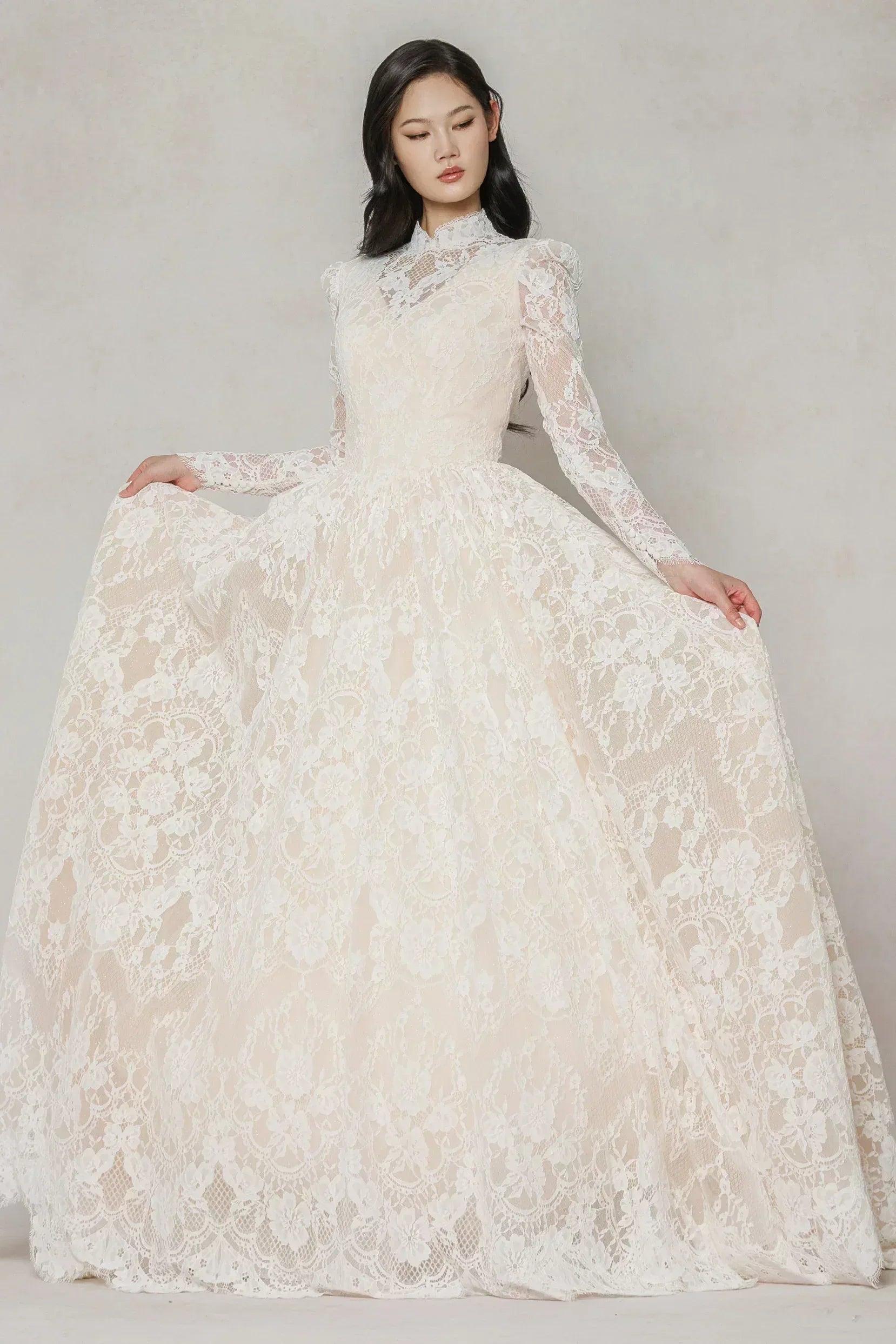 A-Line Chapel Train Lace Tulle Wedding Dress CW3646
