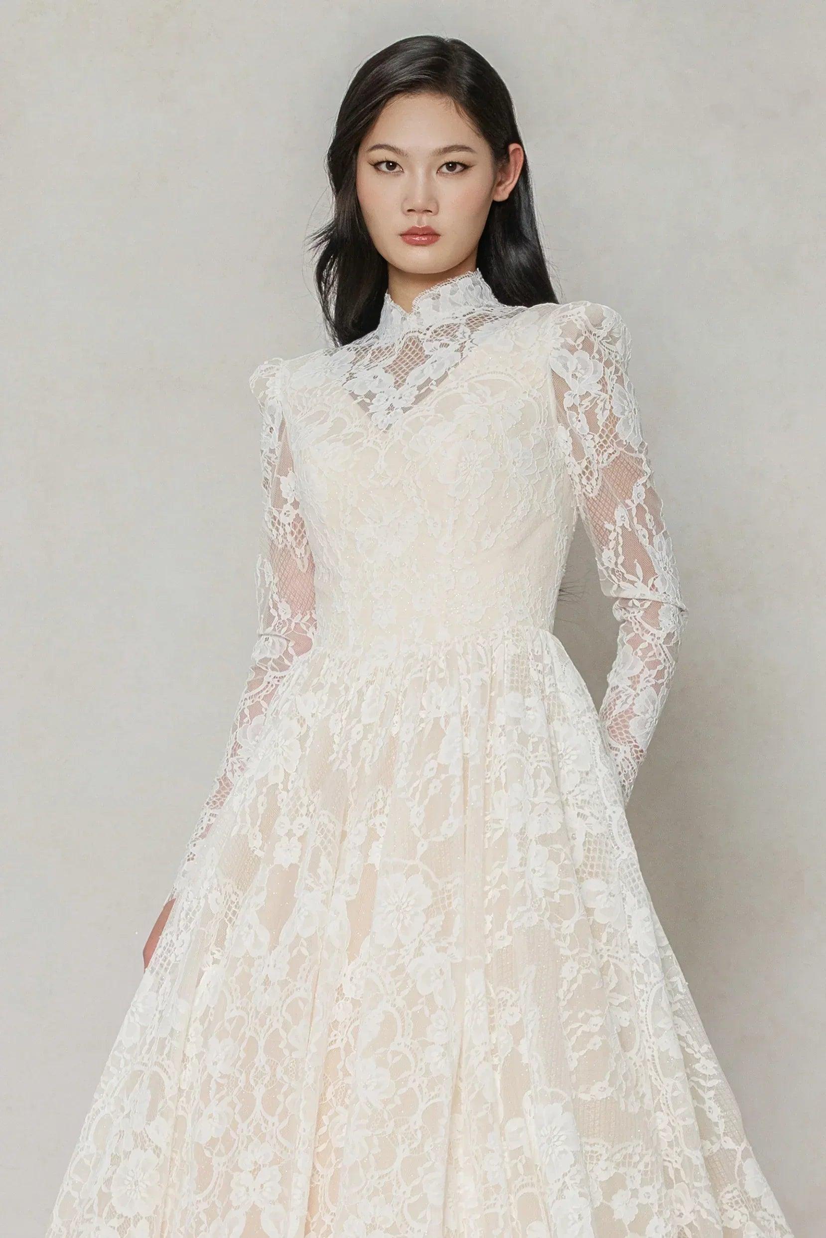 A-Line Chapel Train Lace Tulle Wedding Dress CW3646