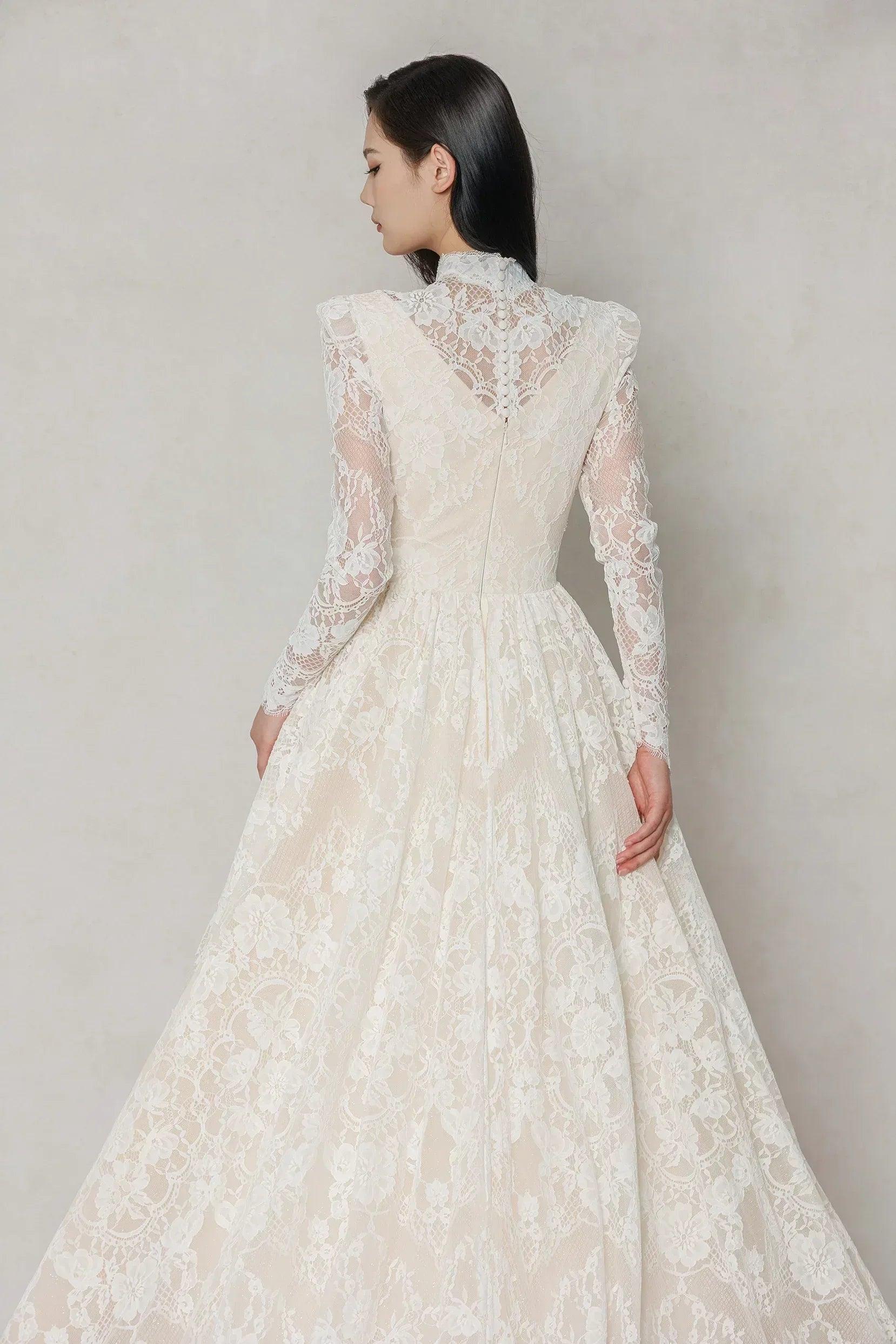 A-Line Chapel Train Lace Tulle Wedding Dress CW3646