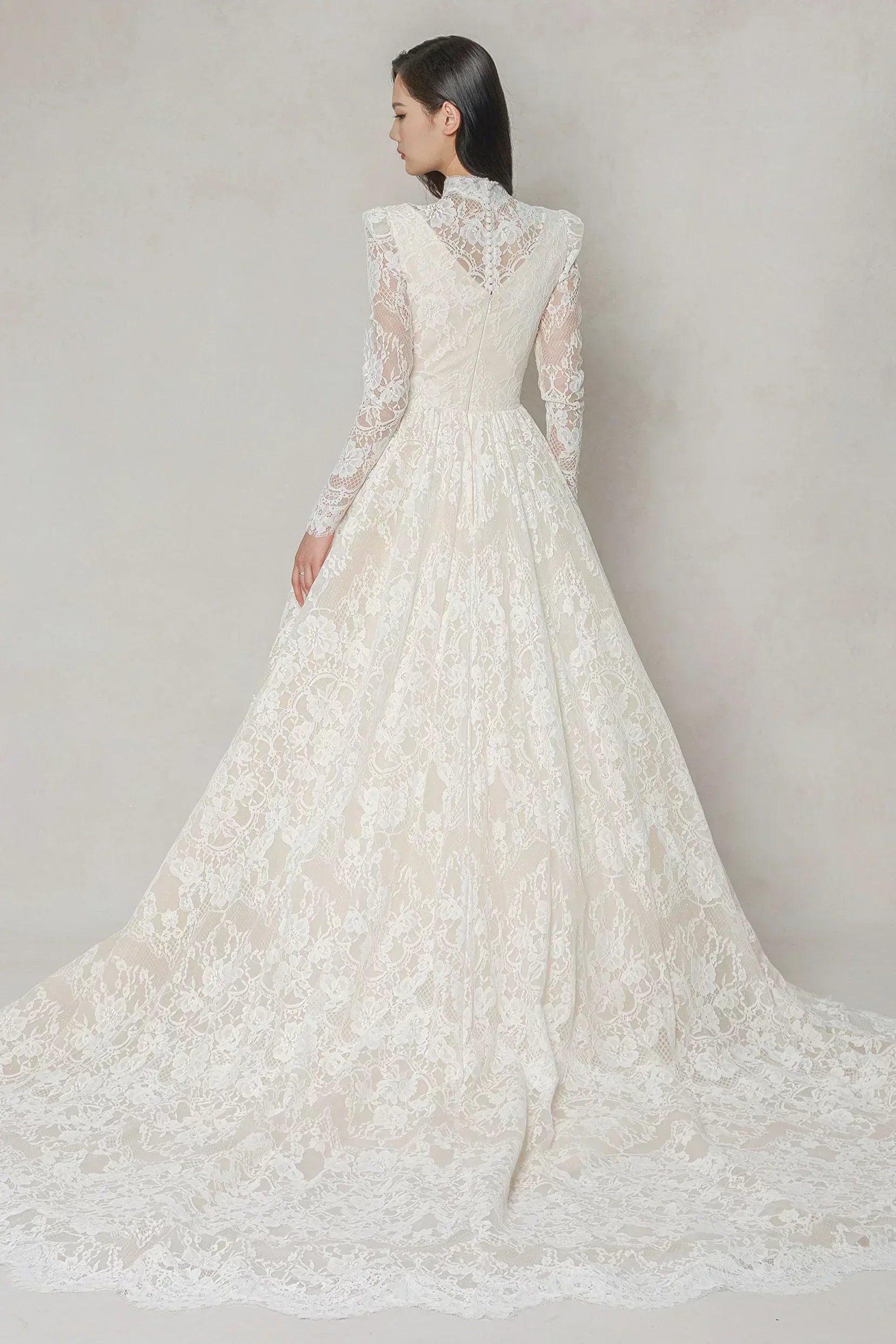 A-Line Chapel Train Lace Tulle Wedding Dress CW3646