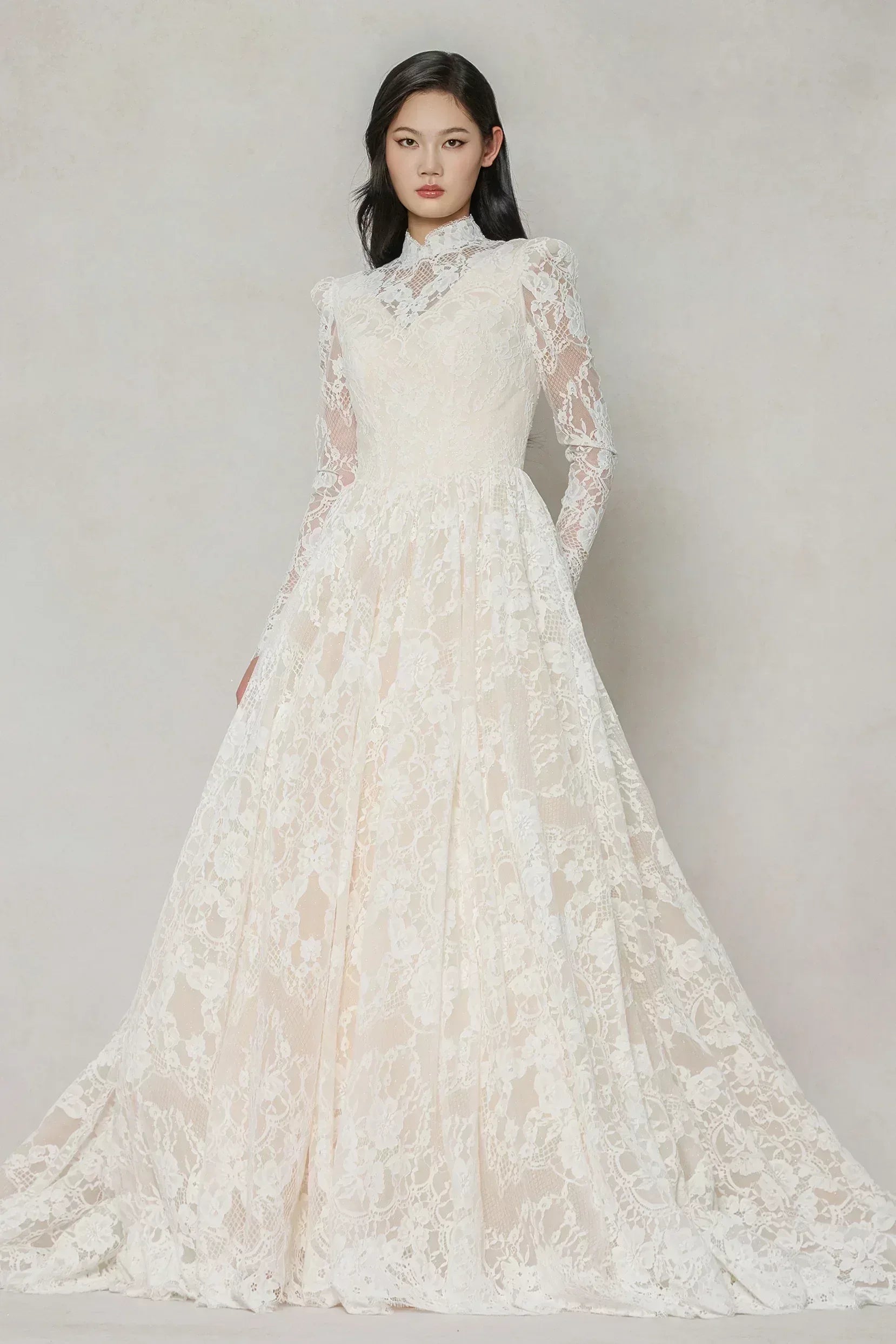 A-Line Chapel Train Lace Tulle Wedding Dress CW3646