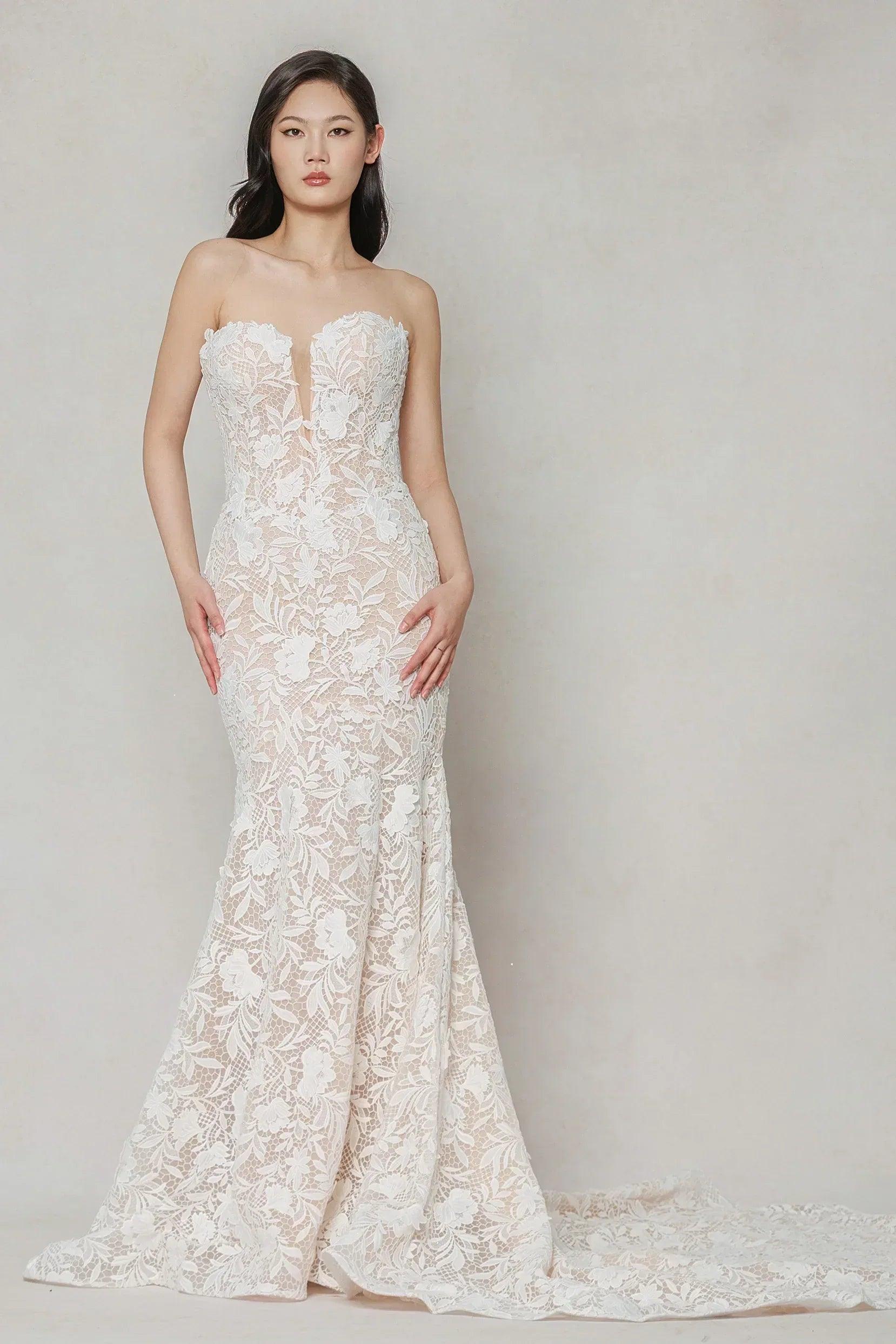 Trumpet-Mermaid Chapel Train Lace Tulle Wedding Dress CW3647