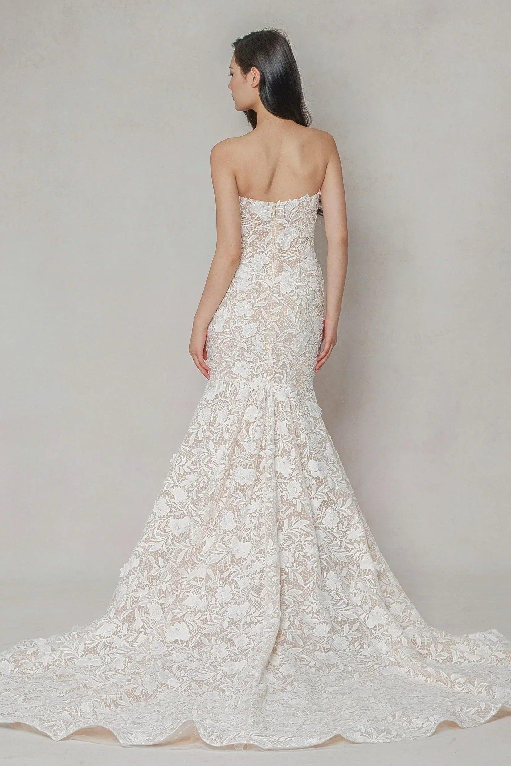 Trumpet-Mermaid Chapel Train Lace Tulle Wedding Dress CW3647
