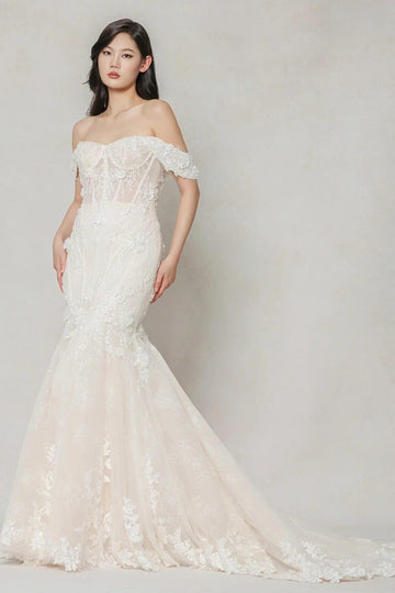 Trumpet-Mermaid Court Train Tulle Wedding Dress CW3648