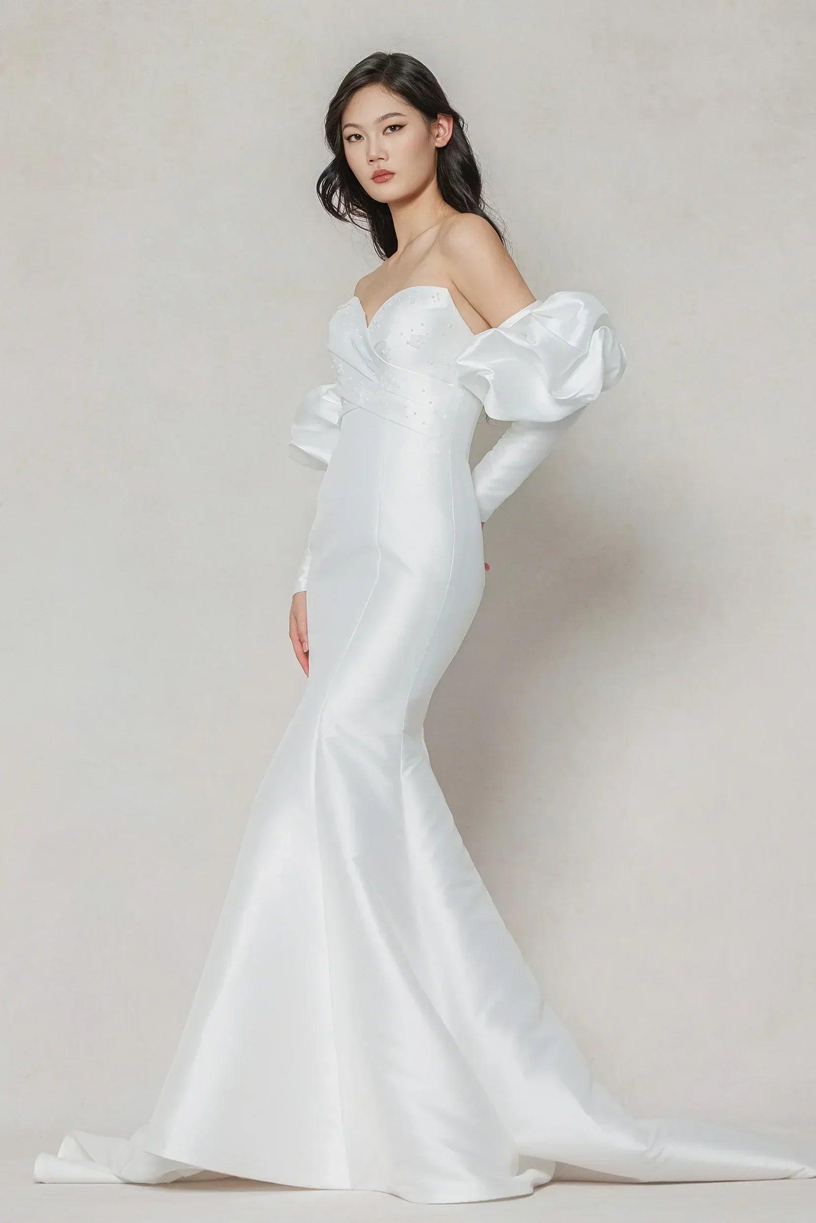Trumpet-Mermaid Court Train Mikado Wedding Dress CW3649