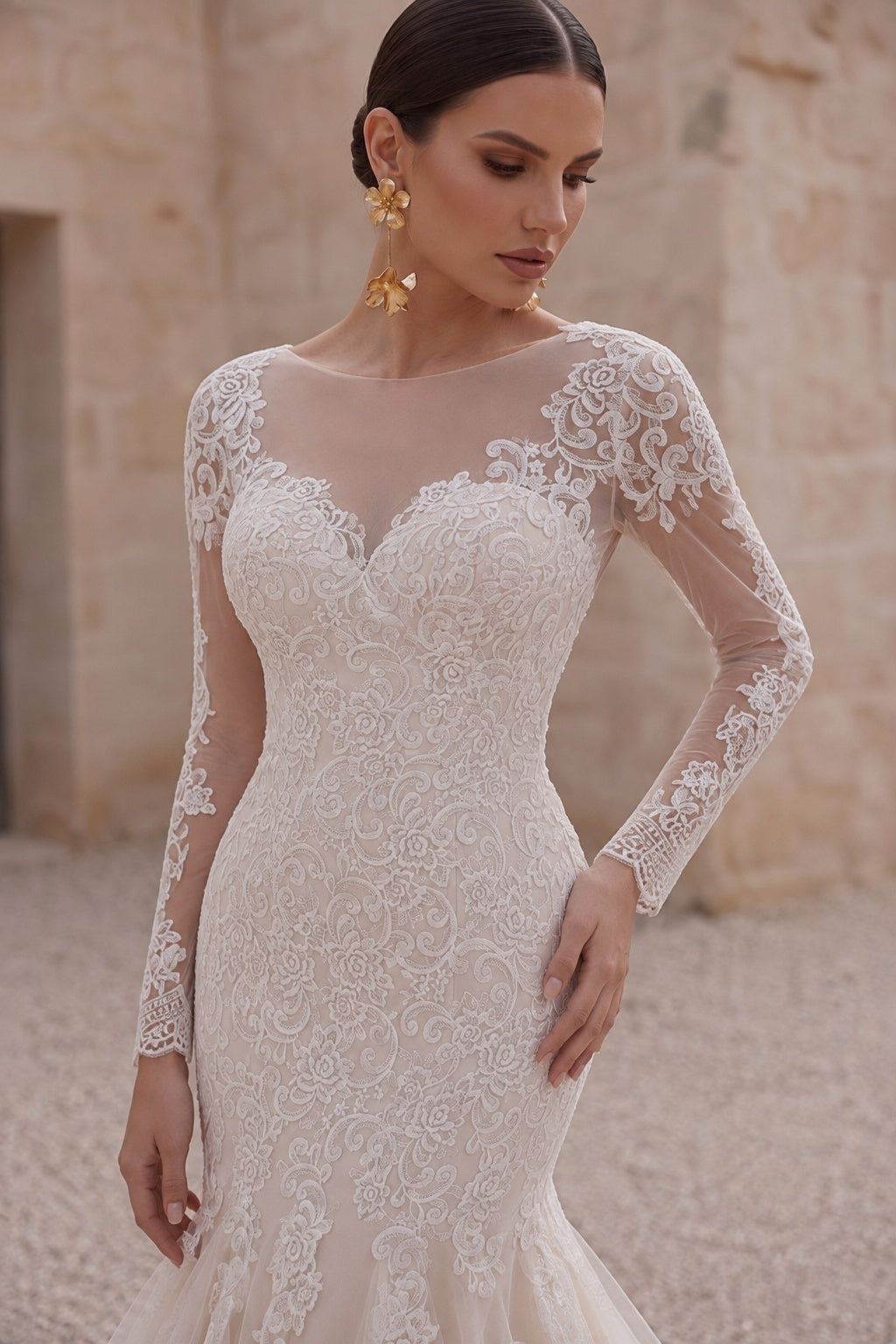 Trumpet-Mermaid Court Train Lace Wedding Dress CWXT14051