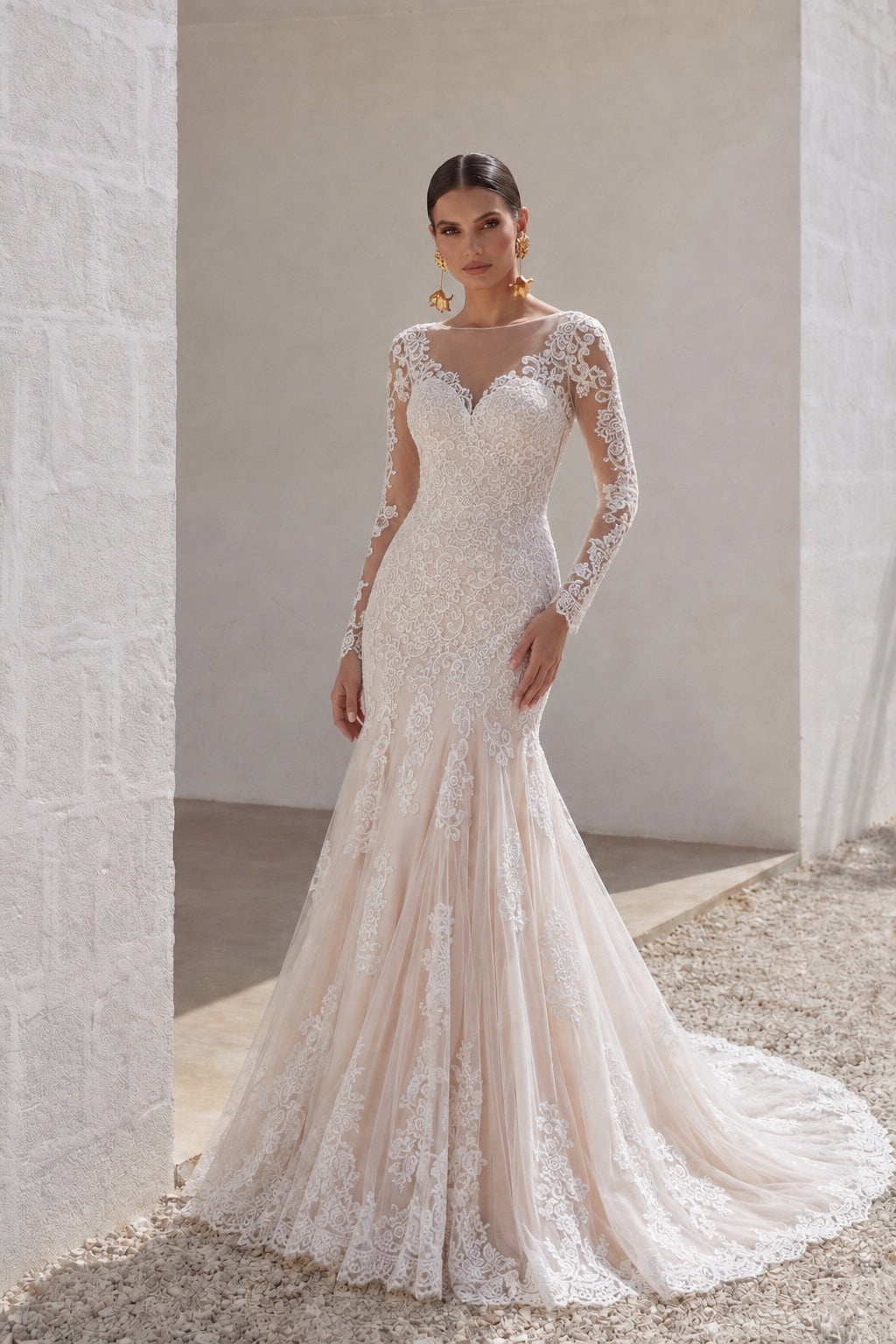 Trumpet-Mermaid Court Train Lace Wedding Dress CWXT14051