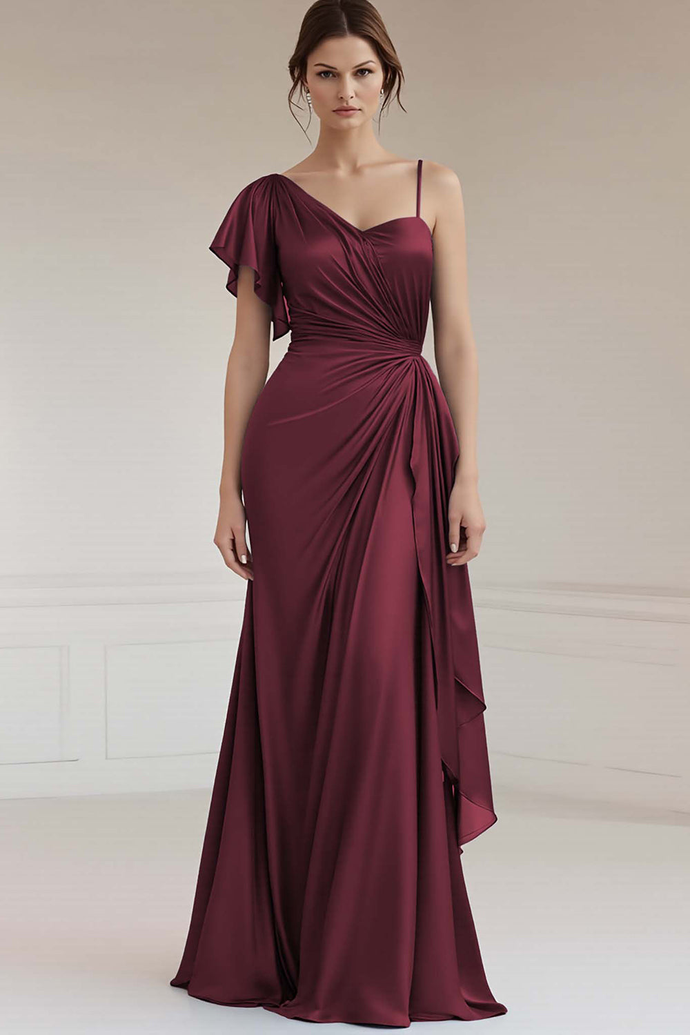 Grey Blue Sheath Satin Long Asymmetrical Formal Dress