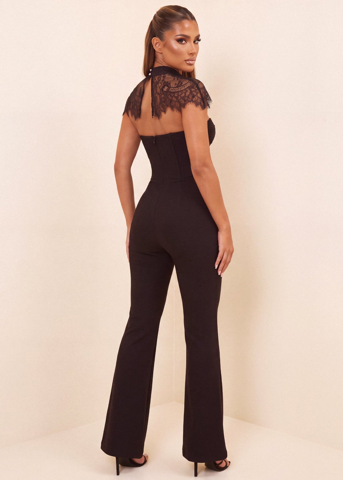 Chasing Forever Jumpsuit with Lace Collar - Black