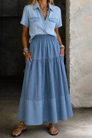 Aaliyah | Elastic Waist Denim Skirt