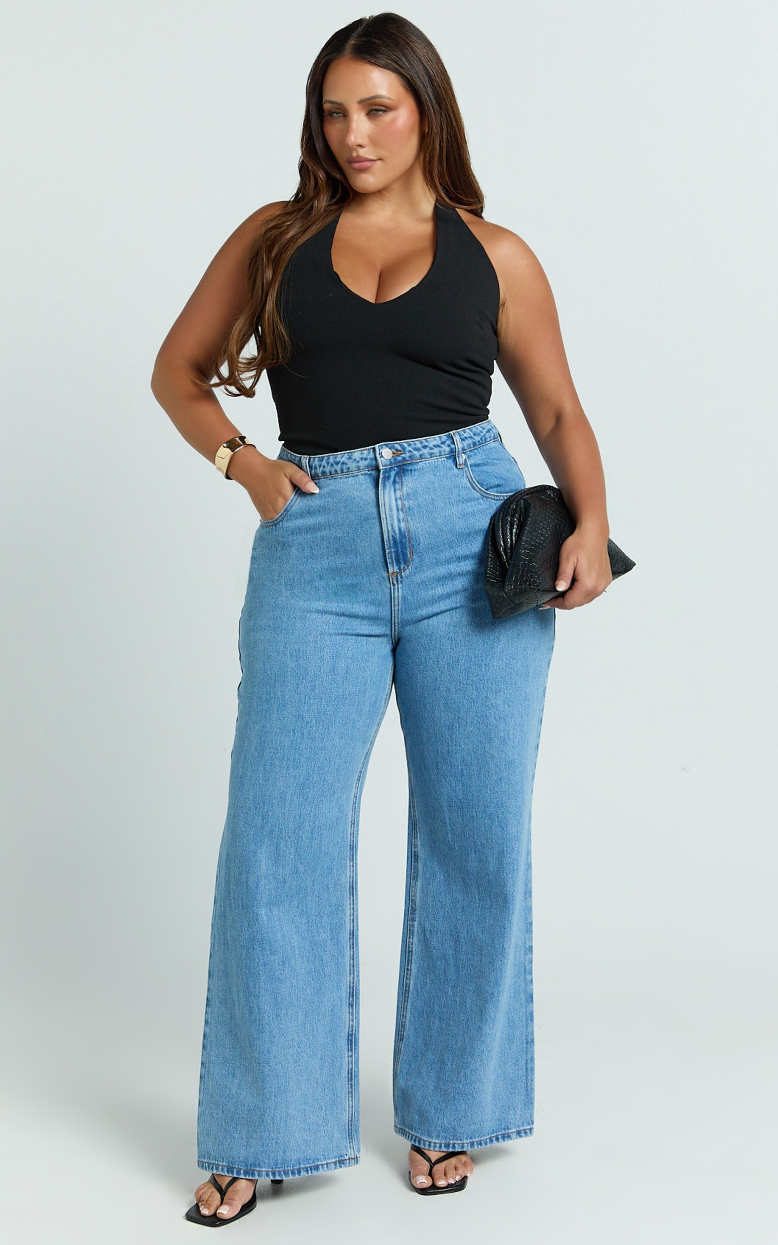 Cole Jeans - High Waist Relaxed Wide Leg Recycled Denim Jeans in Mid Blue Wash