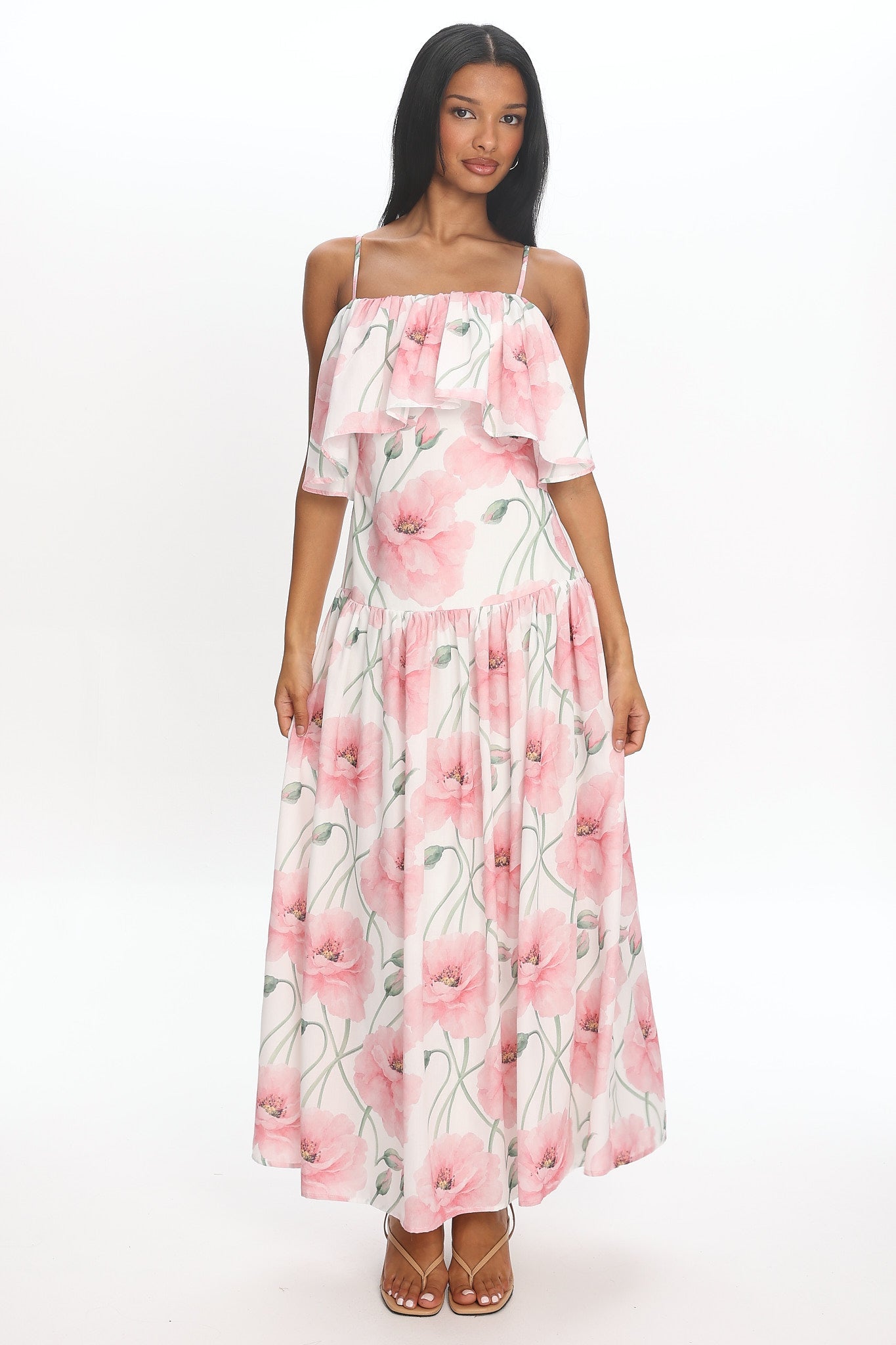 Poppy Fields Tiered Maxi Dress Pink