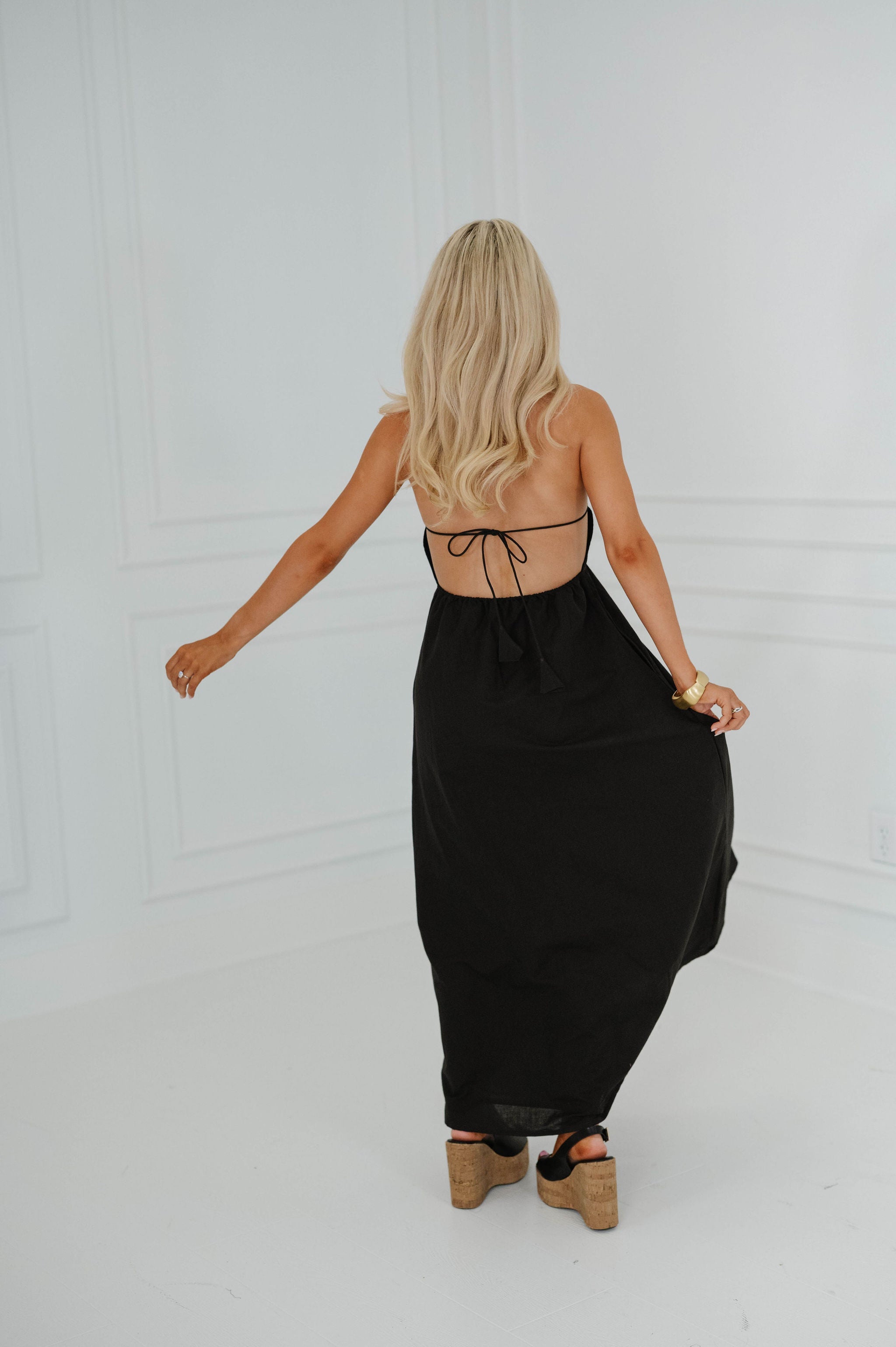 Ainsley Halter Dress-Black