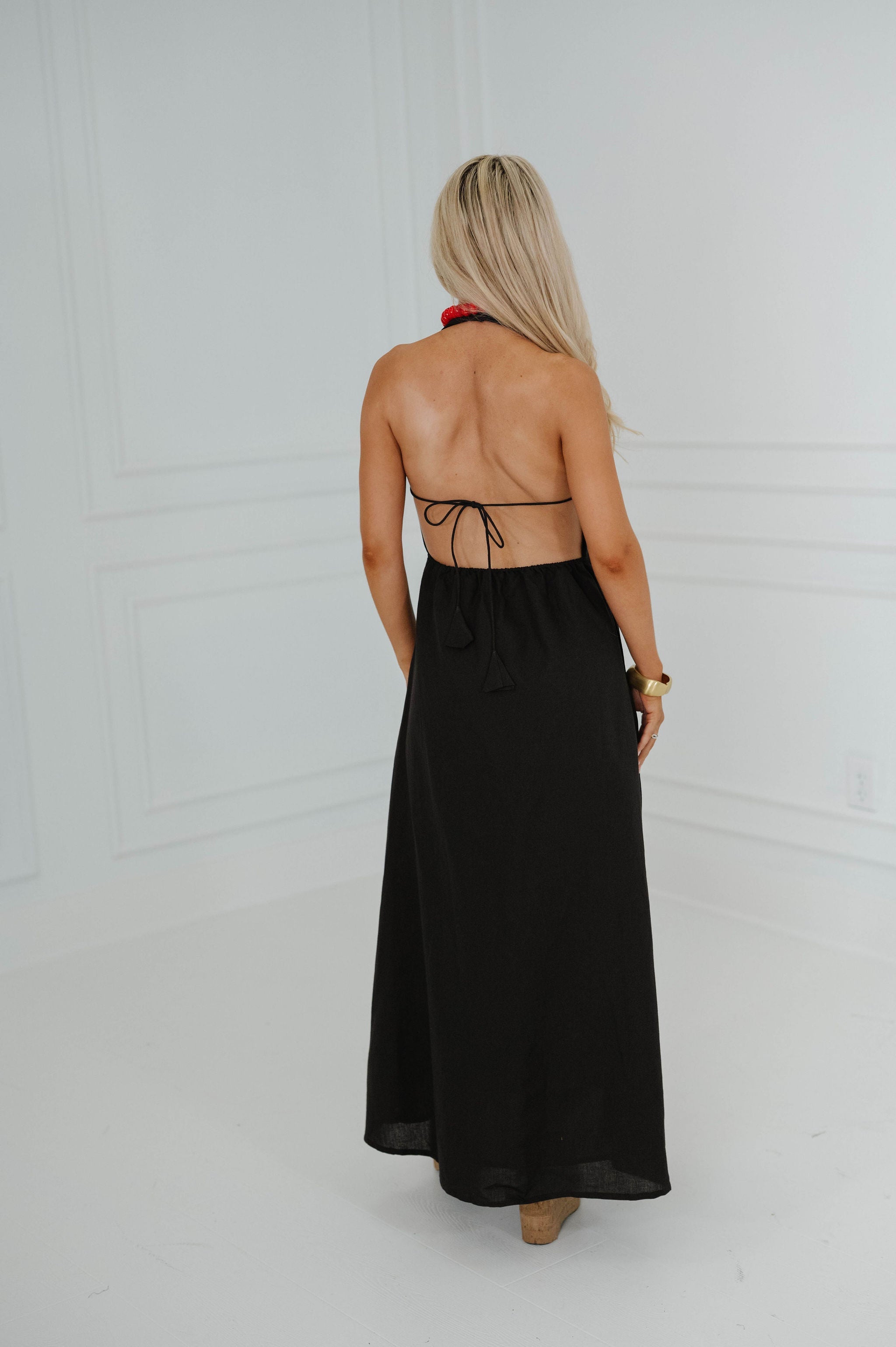 Ainsley Halter Dress-Black