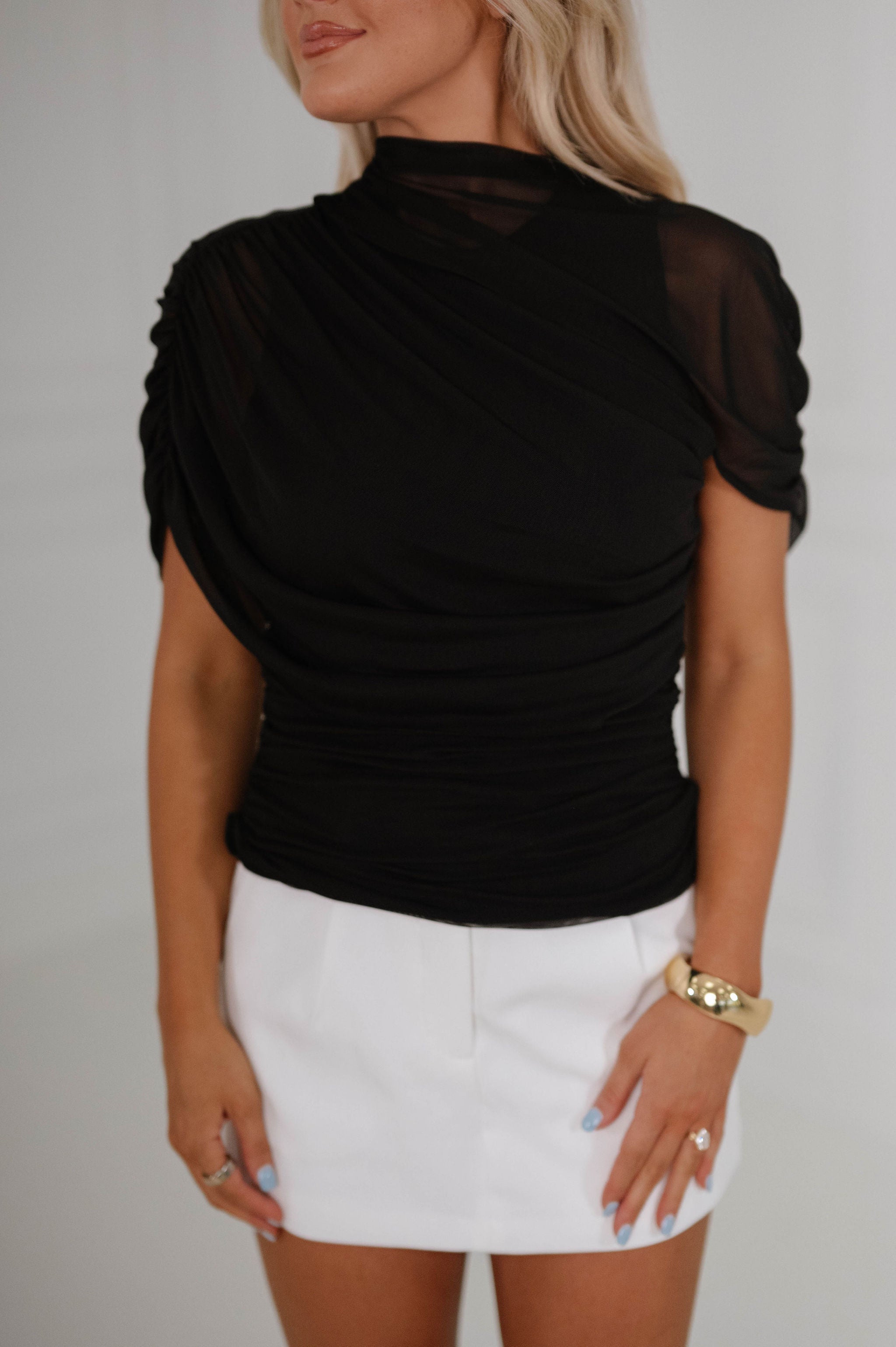 Abigail Ruched Top-Black