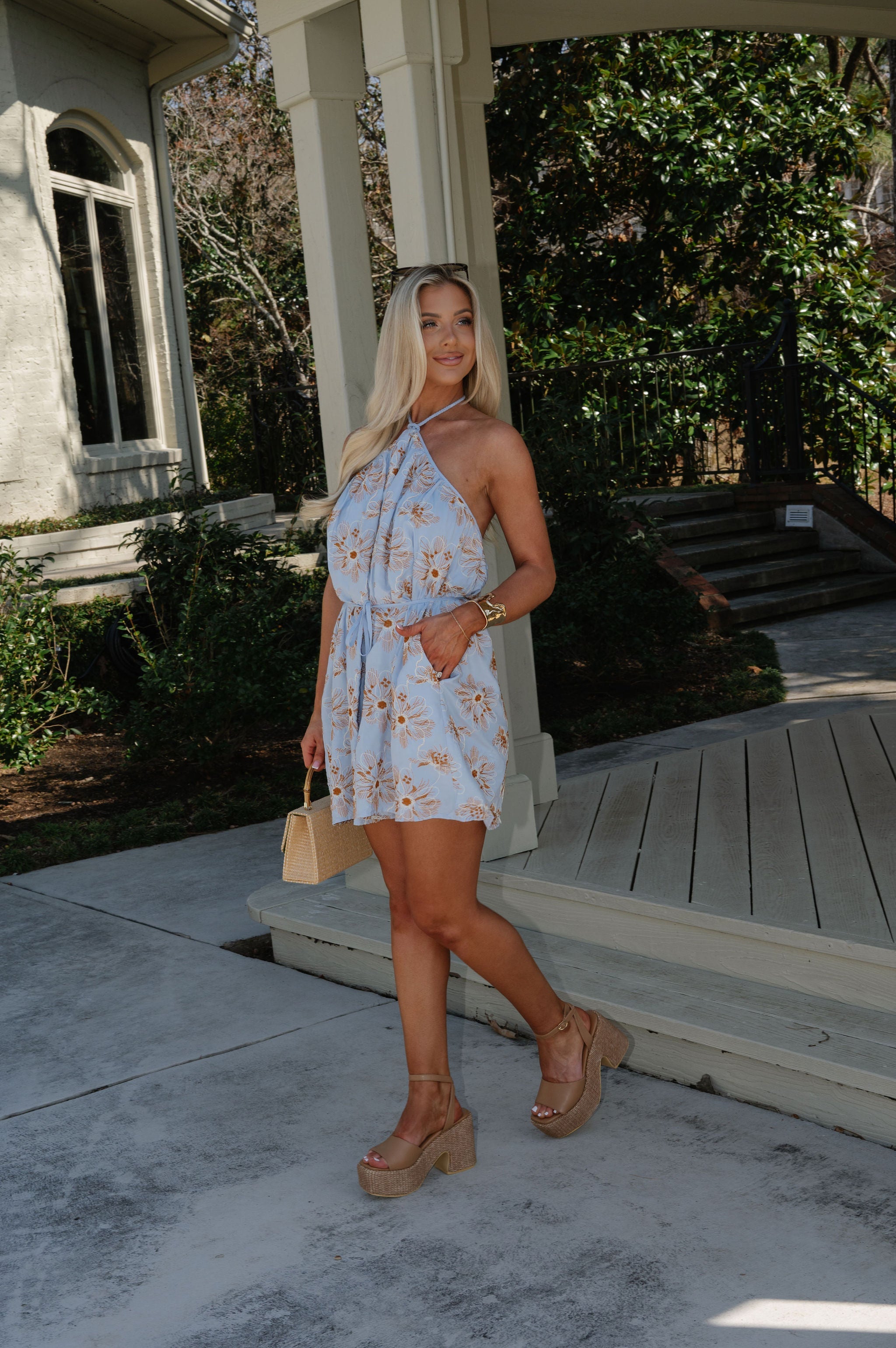 Archie Floral Halter Dress-Blue