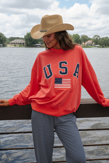 USA Oversized Sweatshirt-Tomato