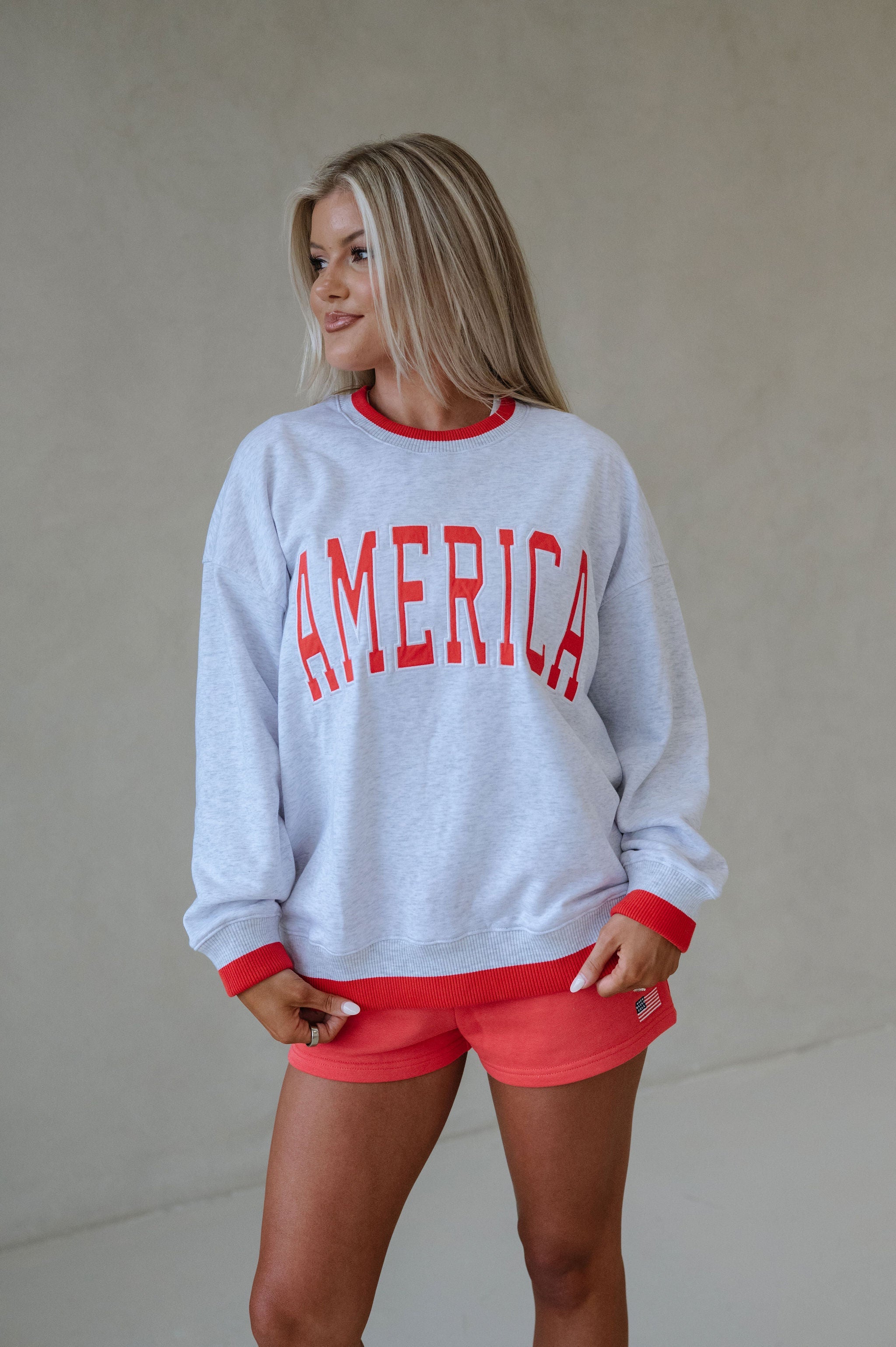 America Oversized Sweatshirt-Light Grey