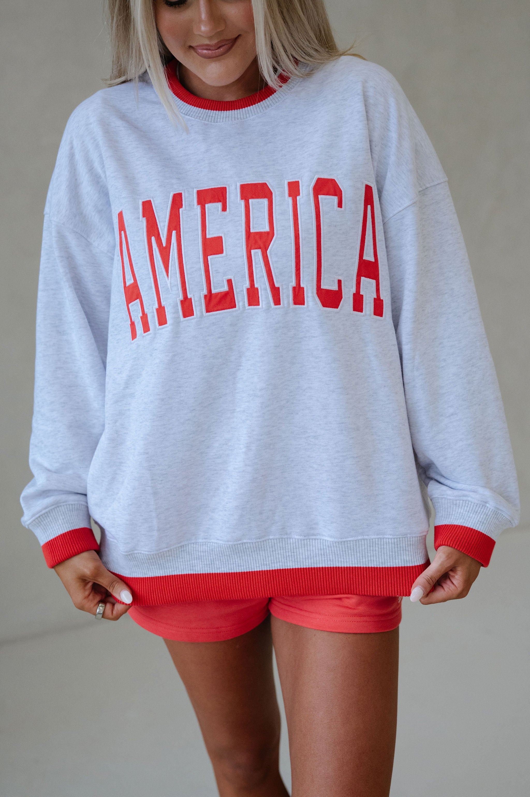 America Oversized Sweatshirt-Light Grey